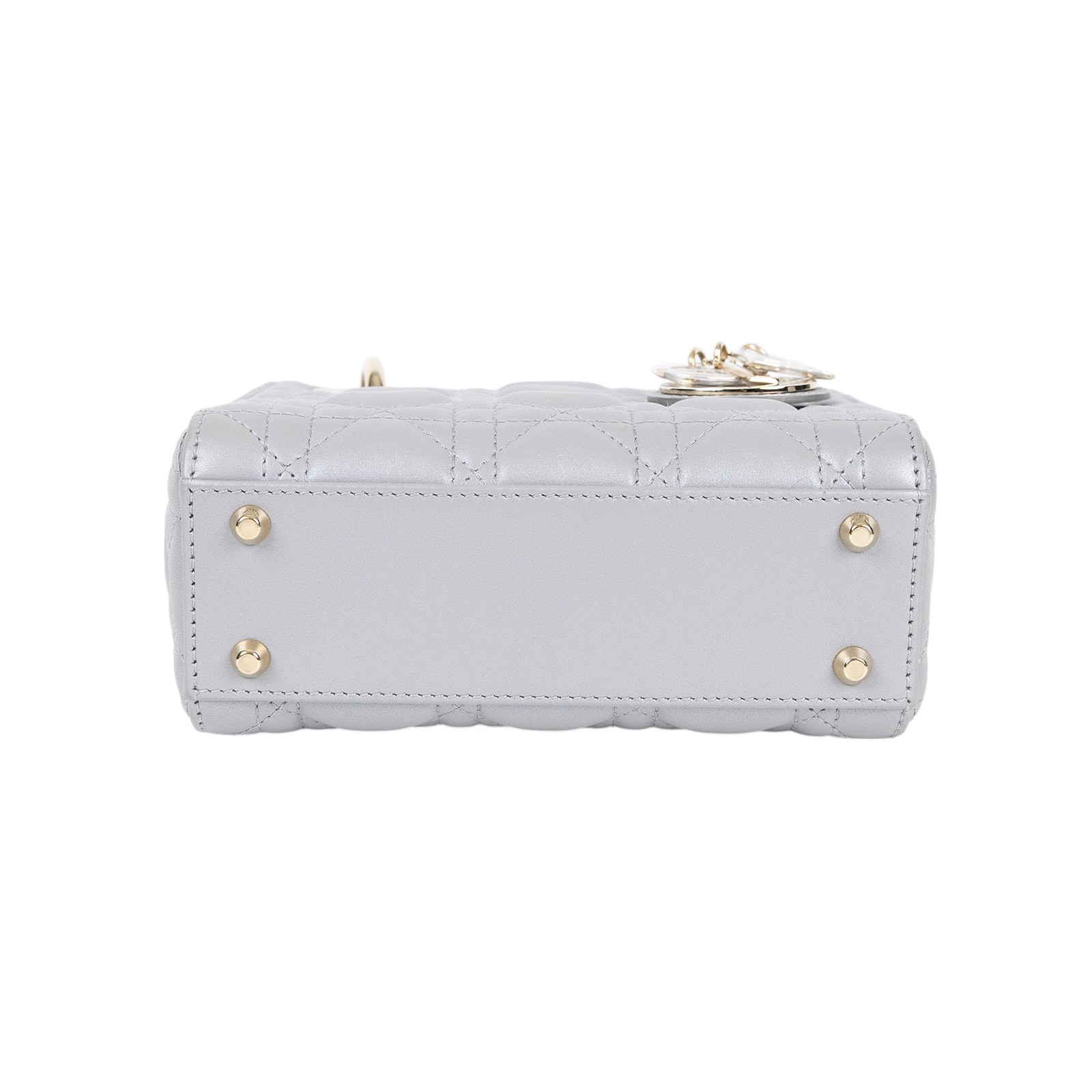迪奧 CHRISTIAN DIOR Lady Dior 迷你 手提 肩背包 蛋白石灰色珠光 M0505OADU  原廠盒子/防塵袋/保證卡/背帶/發票/購買證明