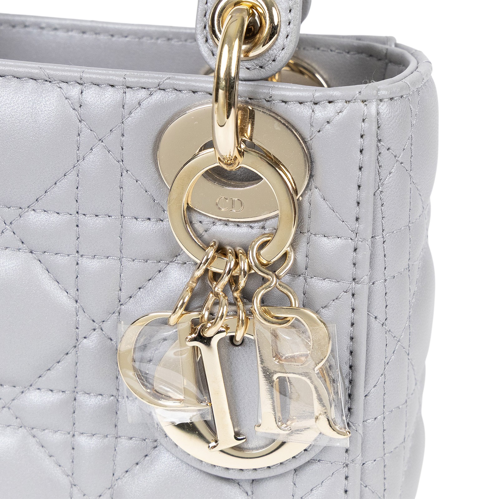 迪奧 CHRISTIAN DIOR Lady Dior 迷你 手提 肩背包 蛋白石灰色珠光 M0505OADU  原廠盒子/防塵袋/保證卡/背帶/發票/購買證明