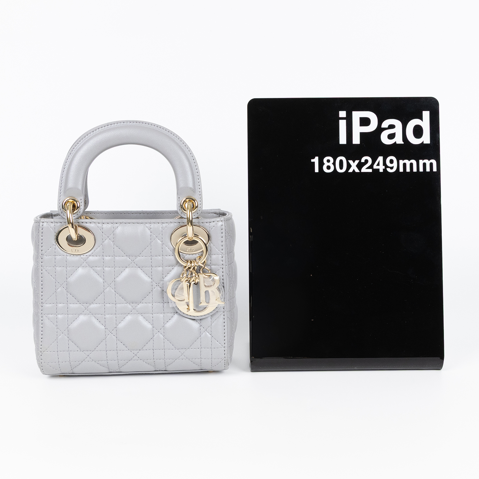 迪奧 CHRISTIAN DIOR Lady Dior 迷你 手提 肩背包 蛋白石灰色珠光 M0505OADU  原廠盒子/防塵袋/保證卡/背帶/發票/購買證明