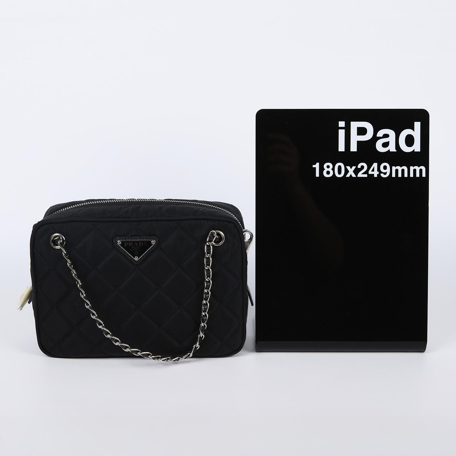 普拉達 PRADA Tessuto Impuntu 肩背包 1BH910_2AS3 黑尼龍菱格肩背包 防塵袋/背帶