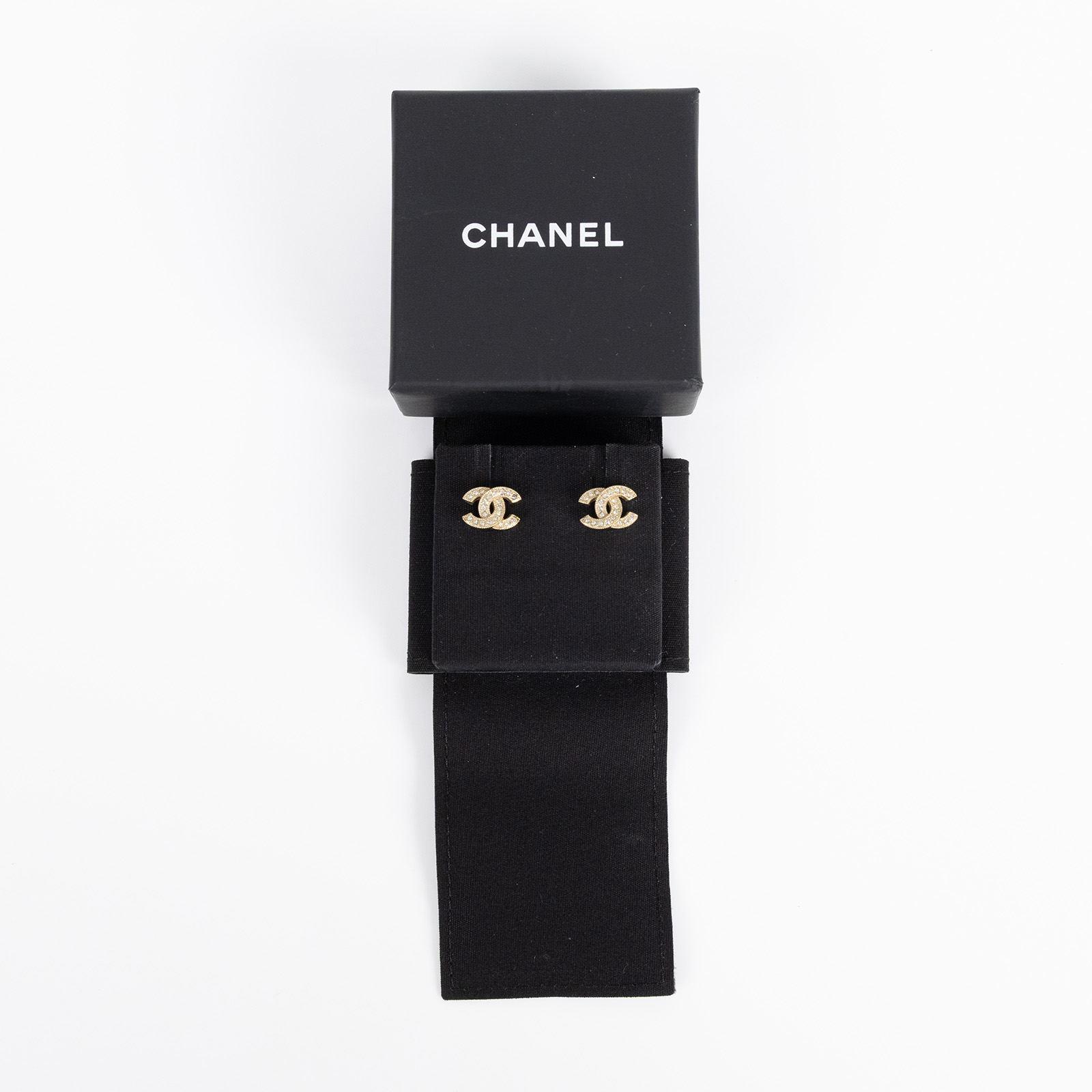香奈兒 CHANEL 耳釘 B20V 金水鑽雙C耳環 原廠盒子/防塵袋