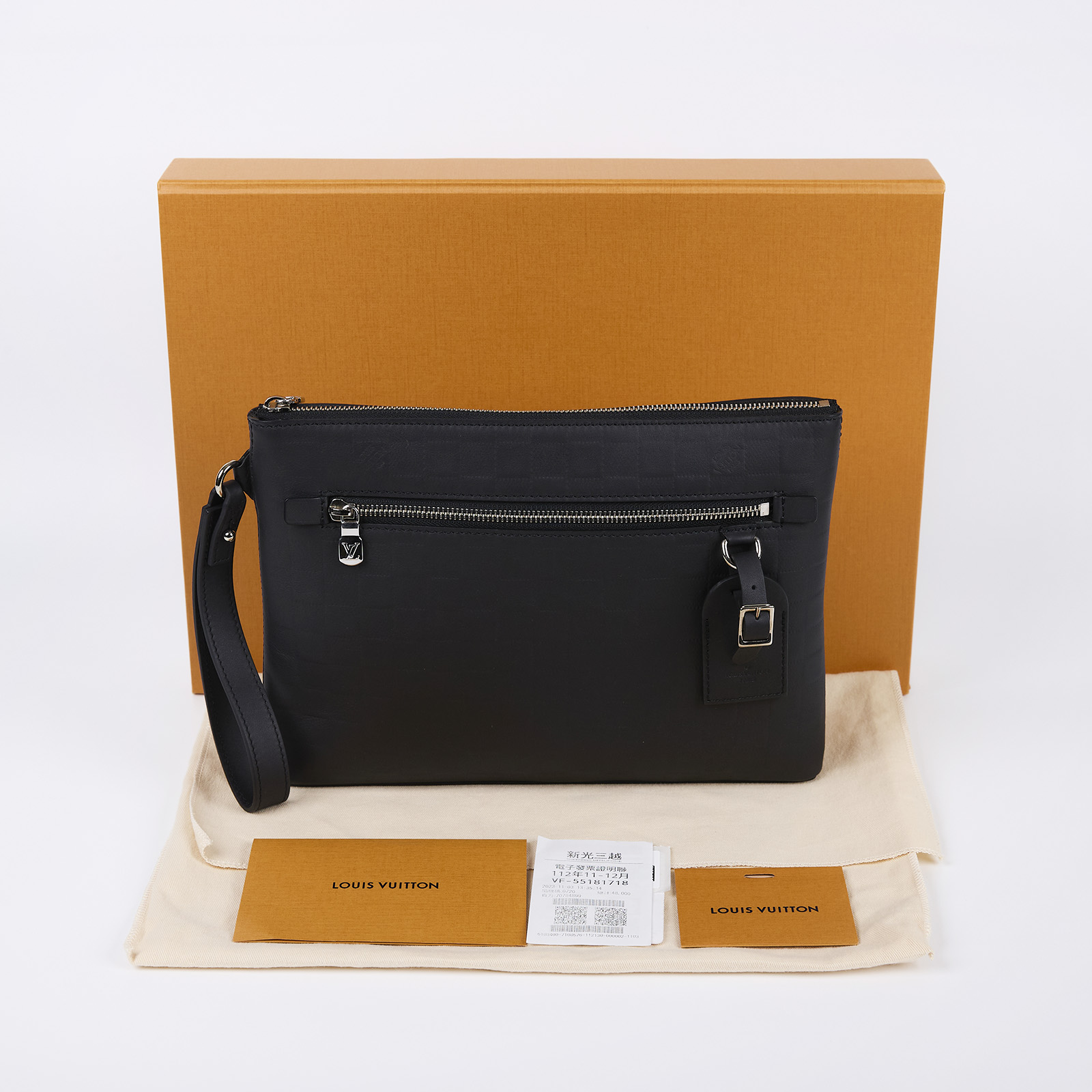 路易威登 LOUIS VUITTON Takeoff Pouch 手拿包 N40504 晶片款 黑棋盤格壓紋Takeoff手拿包 原廠盒子/防塵袋/吊牌/發票