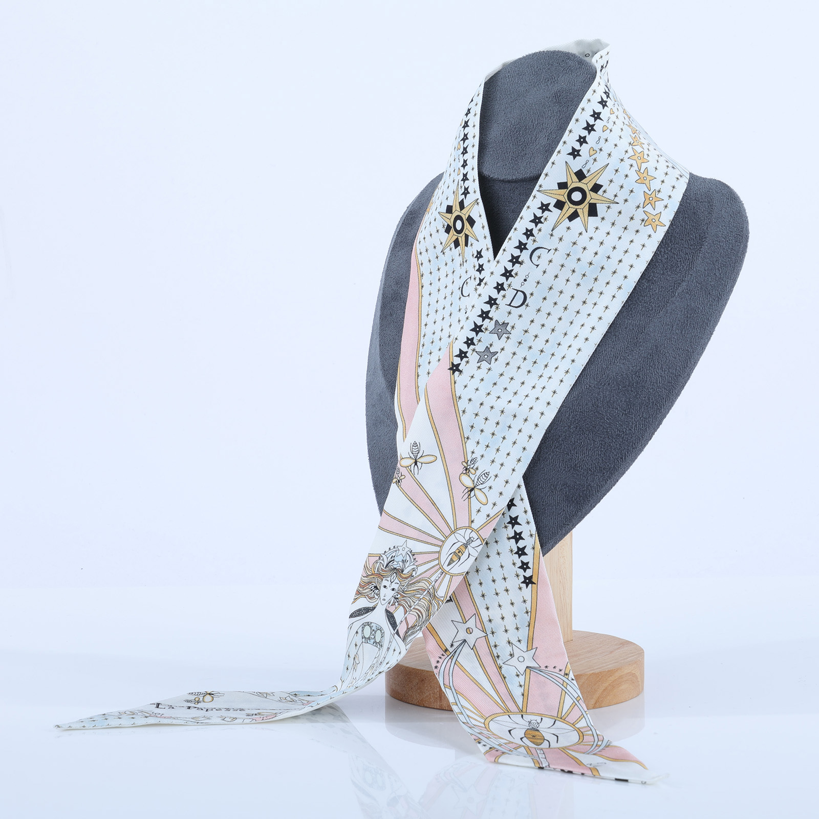 迪奧 CHRISTIAN DIOR La Papesse Tarot Mitzah 絲巾 76MTA106I631 白拚粉星星絲巾 無附屬品