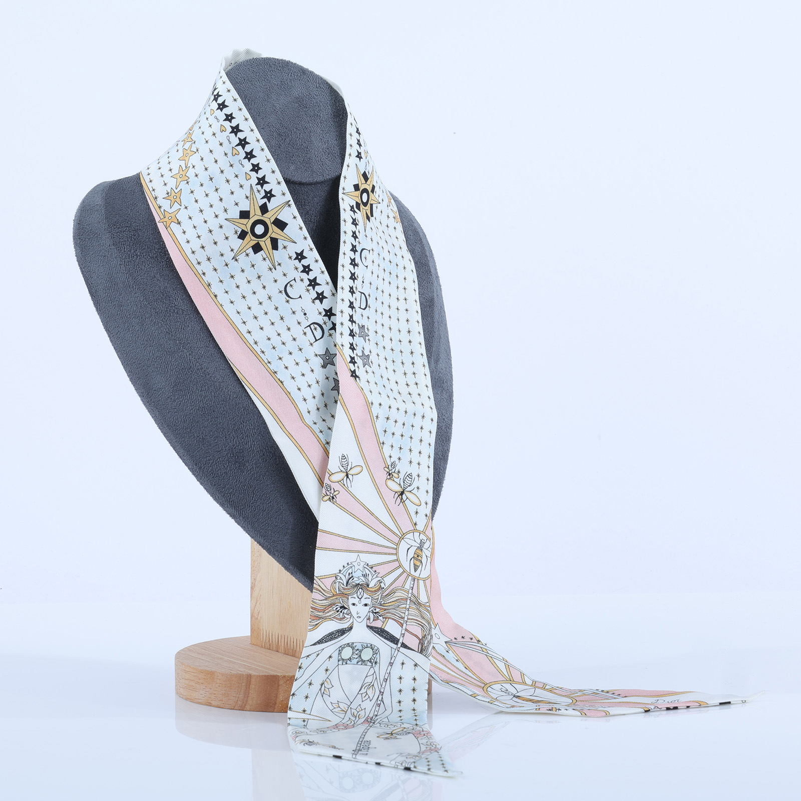 迪奧 CHRISTIAN DIOR La Papesse Tarot Mitzah 絲巾 76MTA106I631 白拚粉星星絲巾 無附屬品