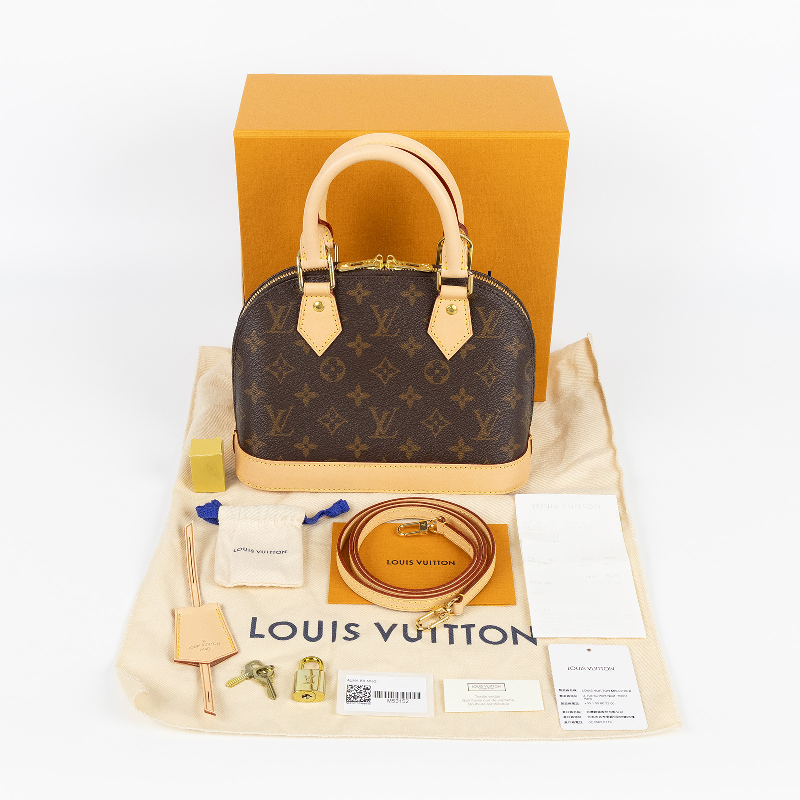 路易威登 LOUIS VUITTON Alma BB 手提包 經典帆布 M53152 晶片款 原花ALMA BB 原廠盒子/防塵袋/背帶/鎖組/購買證明/吊牌