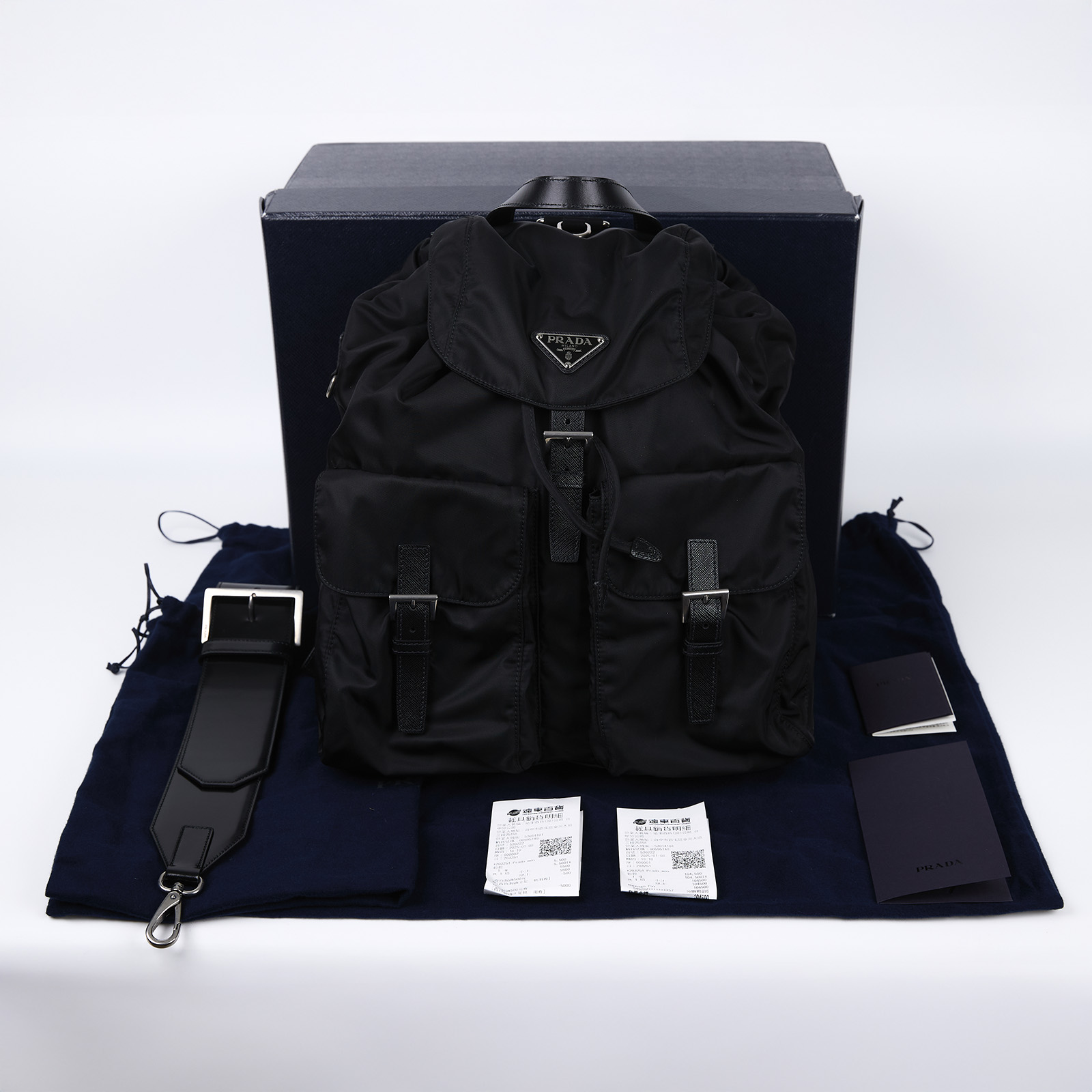 普拉達 PRADA Re-Nylon 背囊 2VZ110_2C26 黑尼龍後背包 原廠盒子/防塵袋2/背帶/發票
