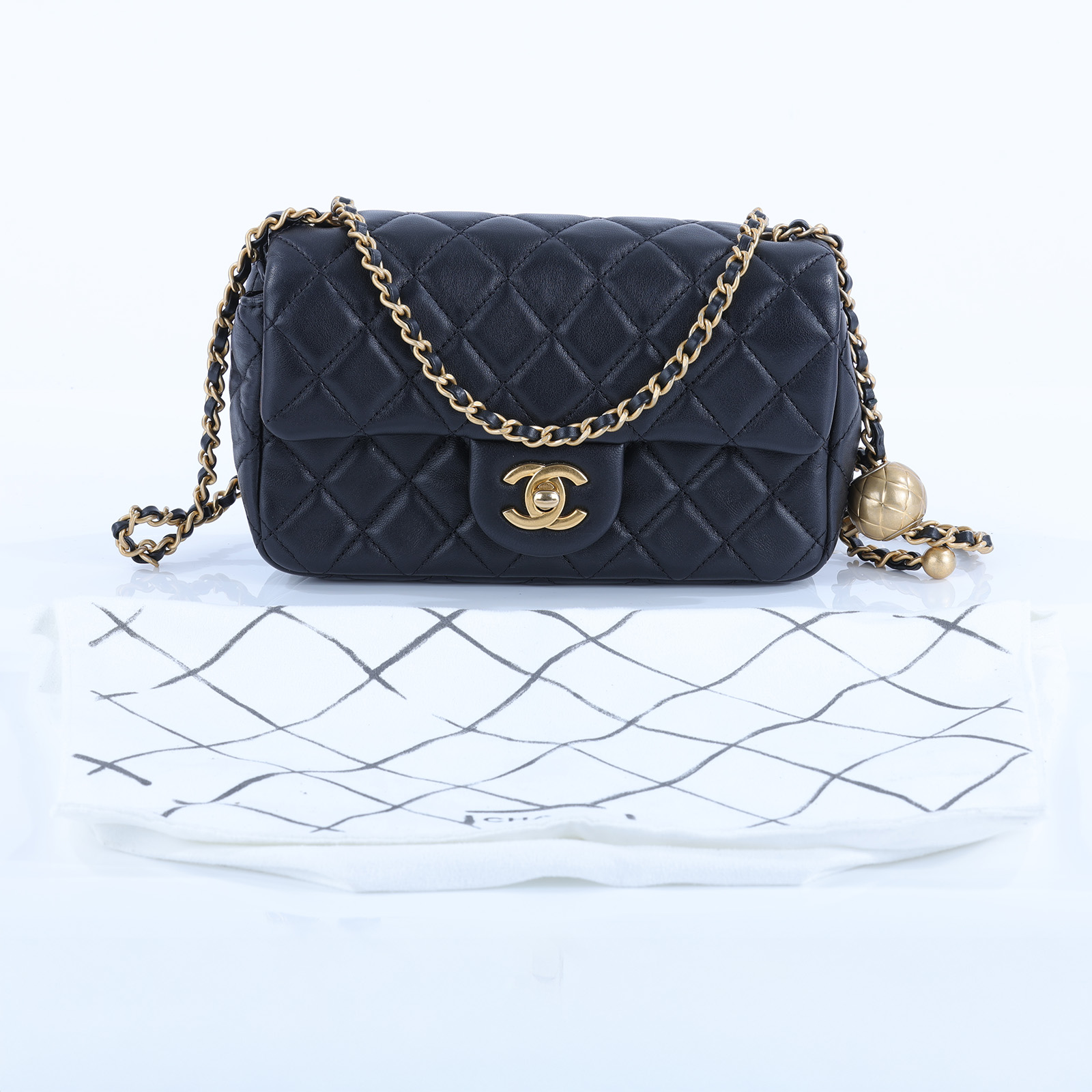 香奈兒 CHANEL 金球款 經典迷你口蓋包 AS1787 晶片款 黑羊金球COCO20 防塵袋