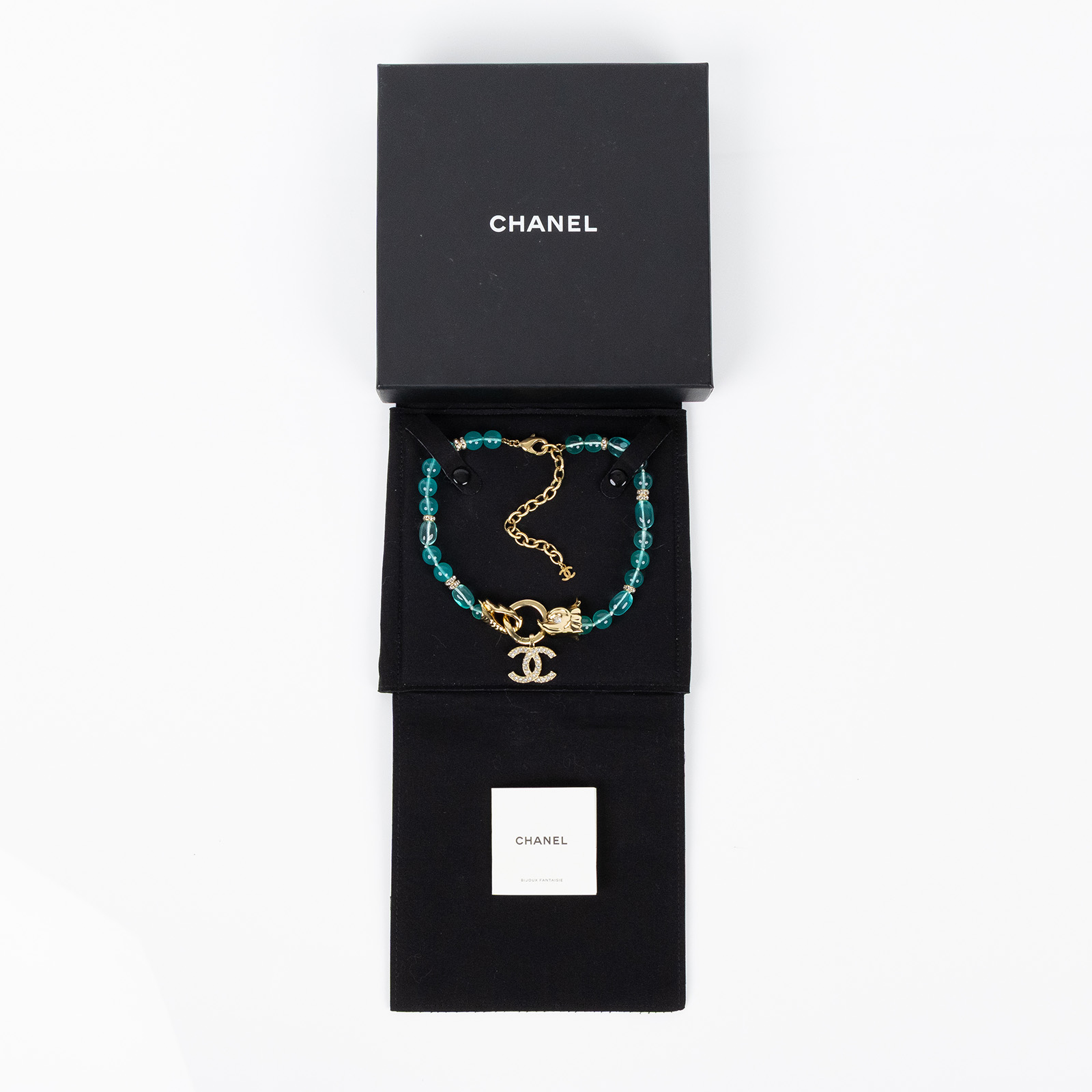 香奈兒 CHANEL 項鍊 A23C 藍綠珍珠頸鍊 原廠盒子