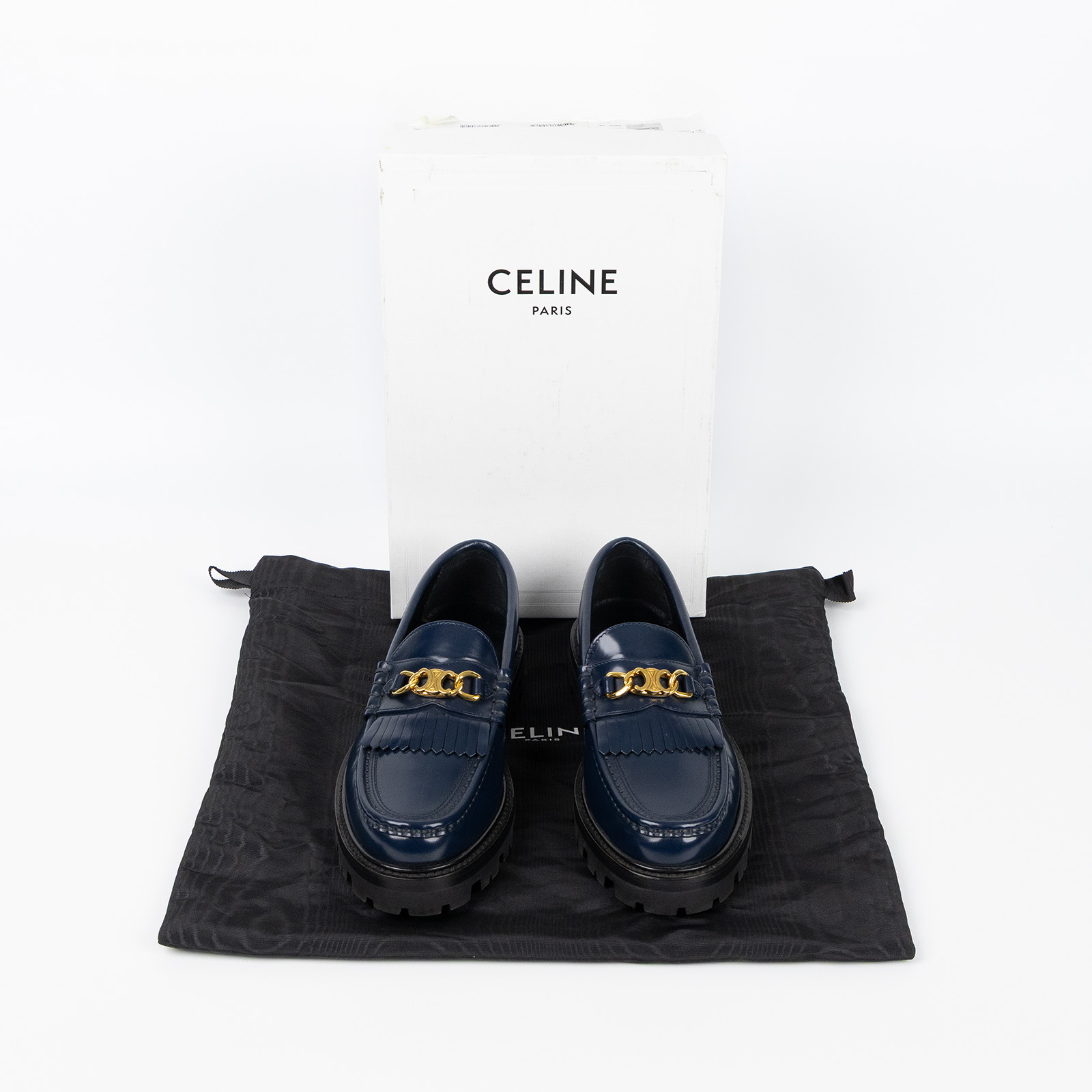 思琳 CELINE Margaret Triomphe 鍊條 樂福鞋 344893602C_37 藍樂福鞋#37 原廠盒子/防塵袋2