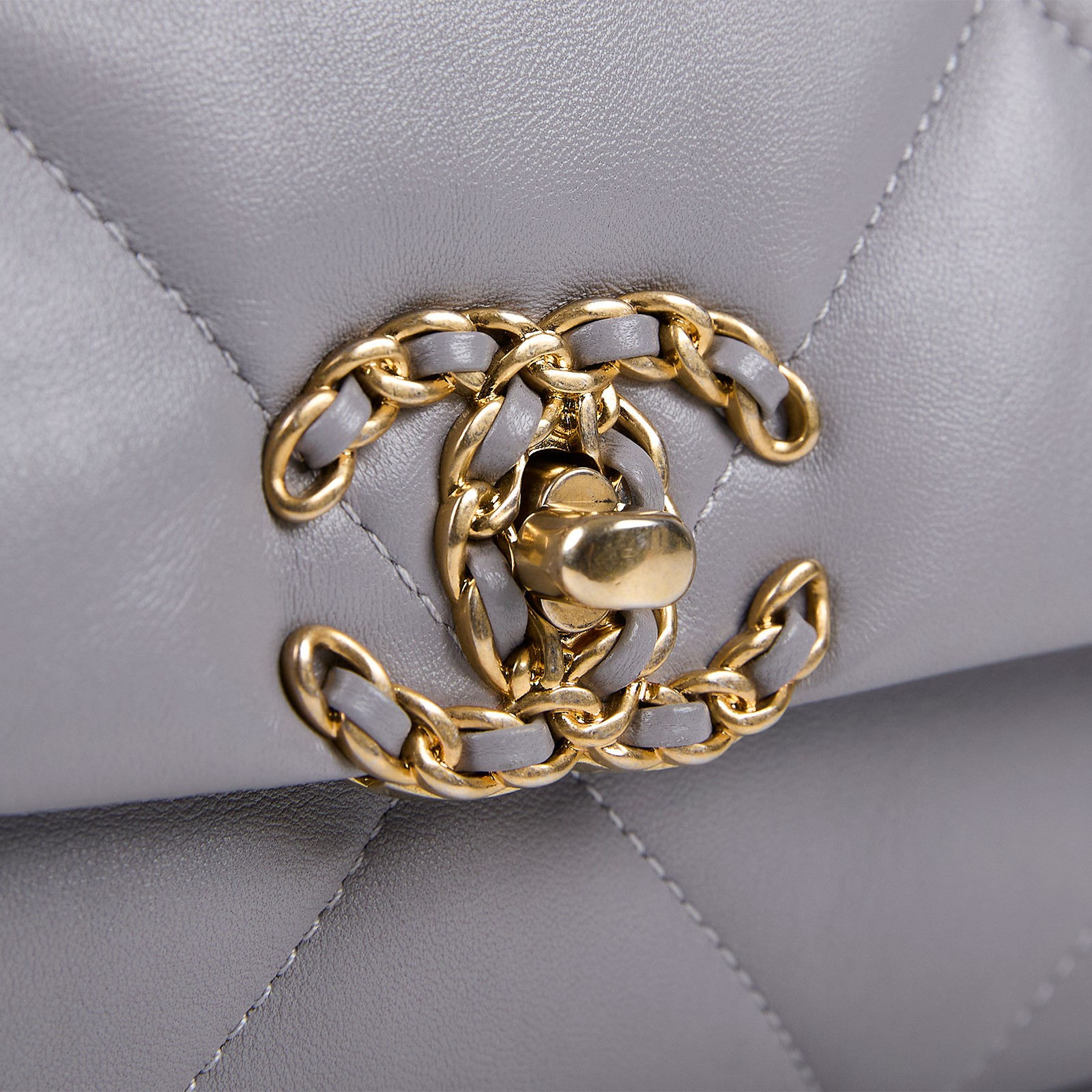 香奈兒 CHANEL 19 口蓋包 菱格紋 金銀鍊帶 手提 肩背包 AS1160 晶片款 灰金扣19包小號26cm 原廠盒子/防塵袋