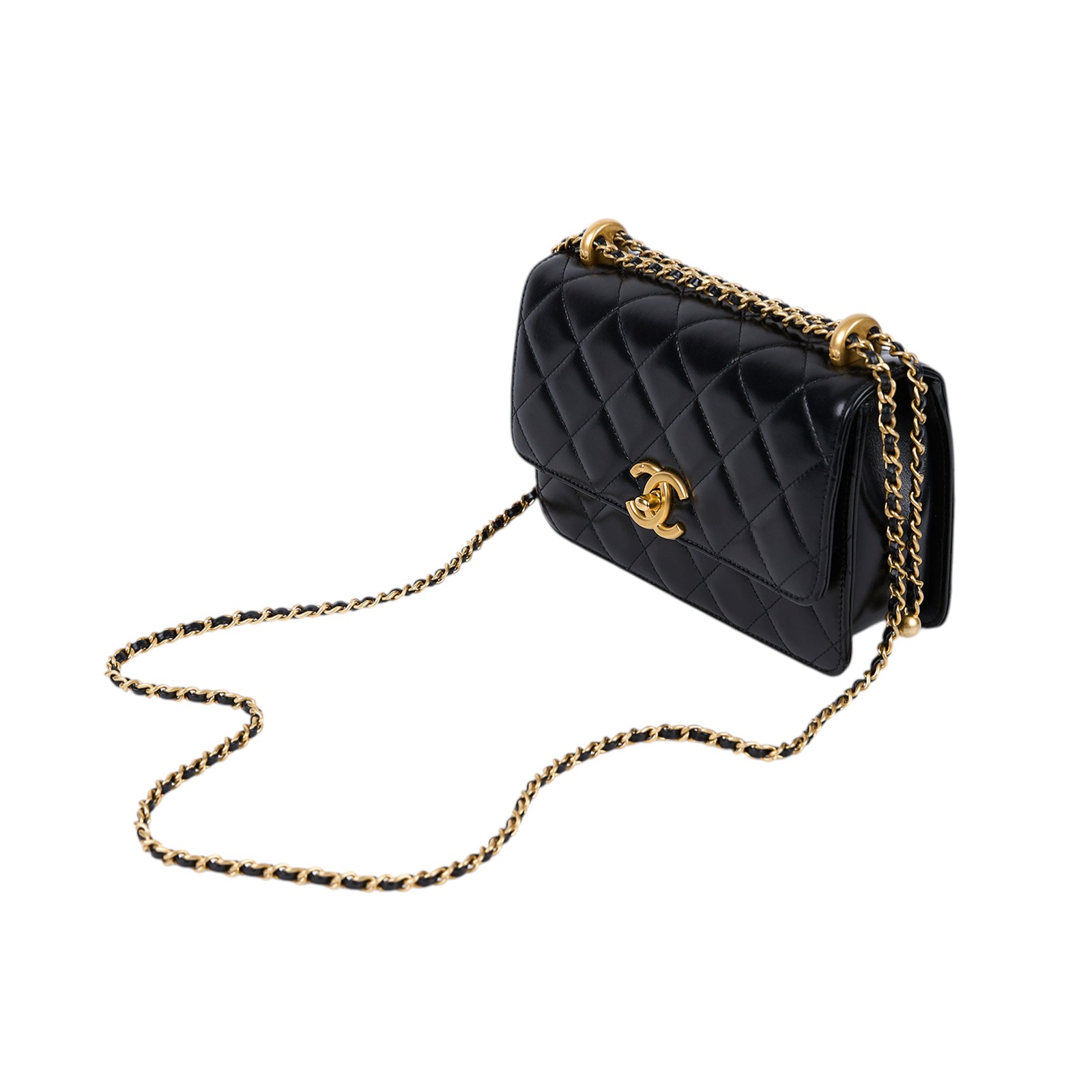 香奈兒 CHANEL 雙金珠 金球口蓋包 AS2649 B05973 晶片款 黑金牛雙金球掀蓋包 原廠盒子/防塵袋/購買證明/發票