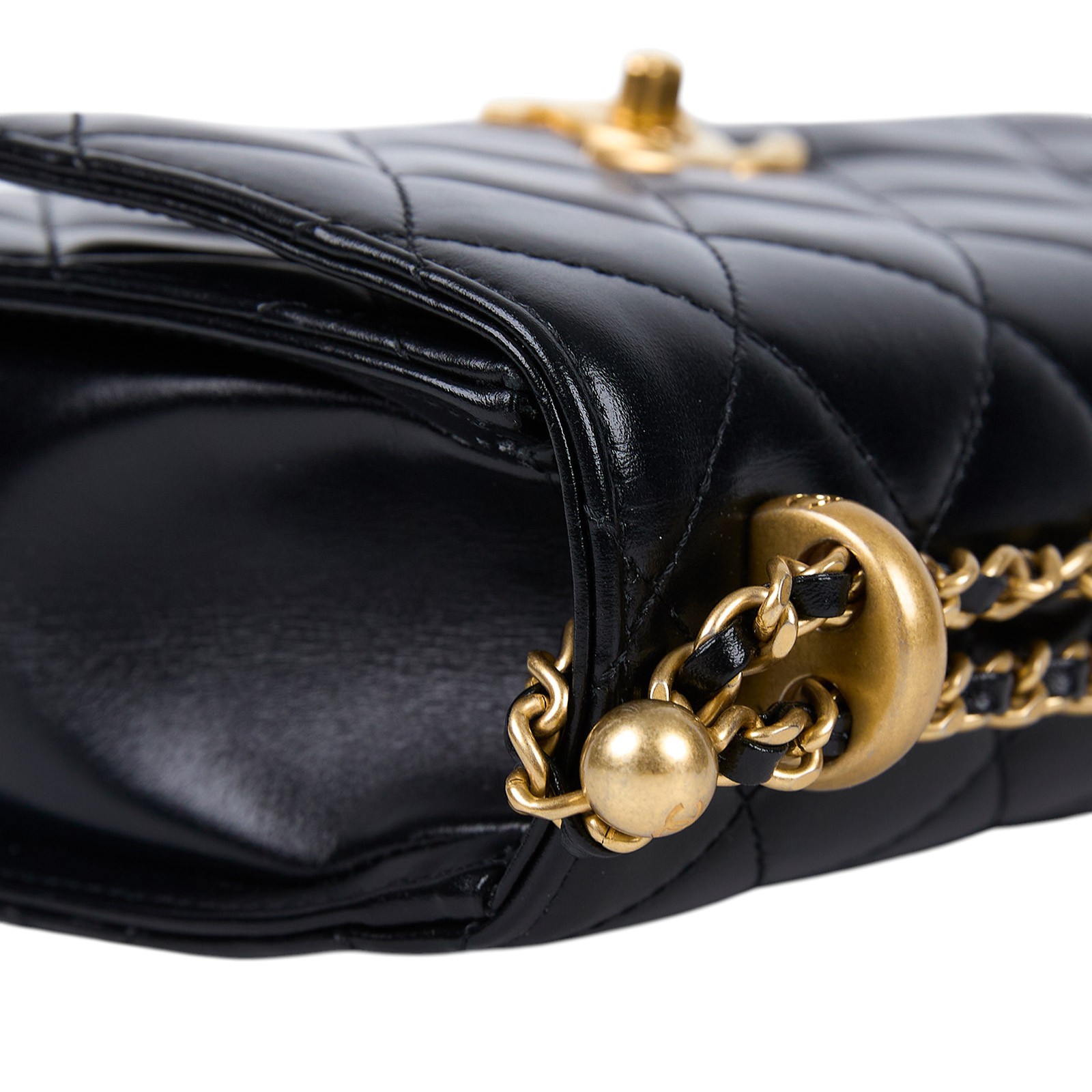 香奈兒 CHANEL 雙金珠 金球口蓋包 AS2649 B05973 晶片款 黑金牛雙金球掀蓋包 原廠盒子/防塵袋/購買證明/發票