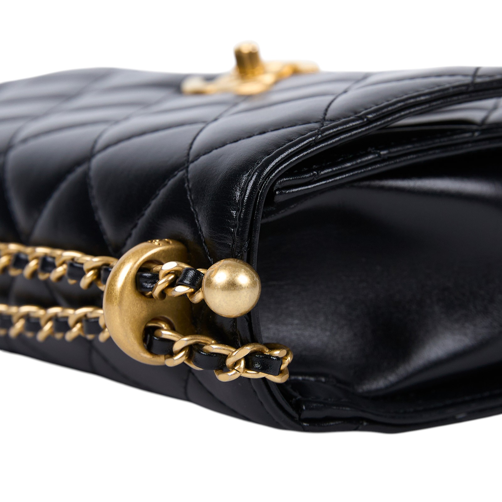 香奈兒 CHANEL 雙金珠 金球口蓋包 AS2649 B05973 晶片款 黑金牛雙金球掀蓋包 原廠盒子/防塵袋/購買證明/發票