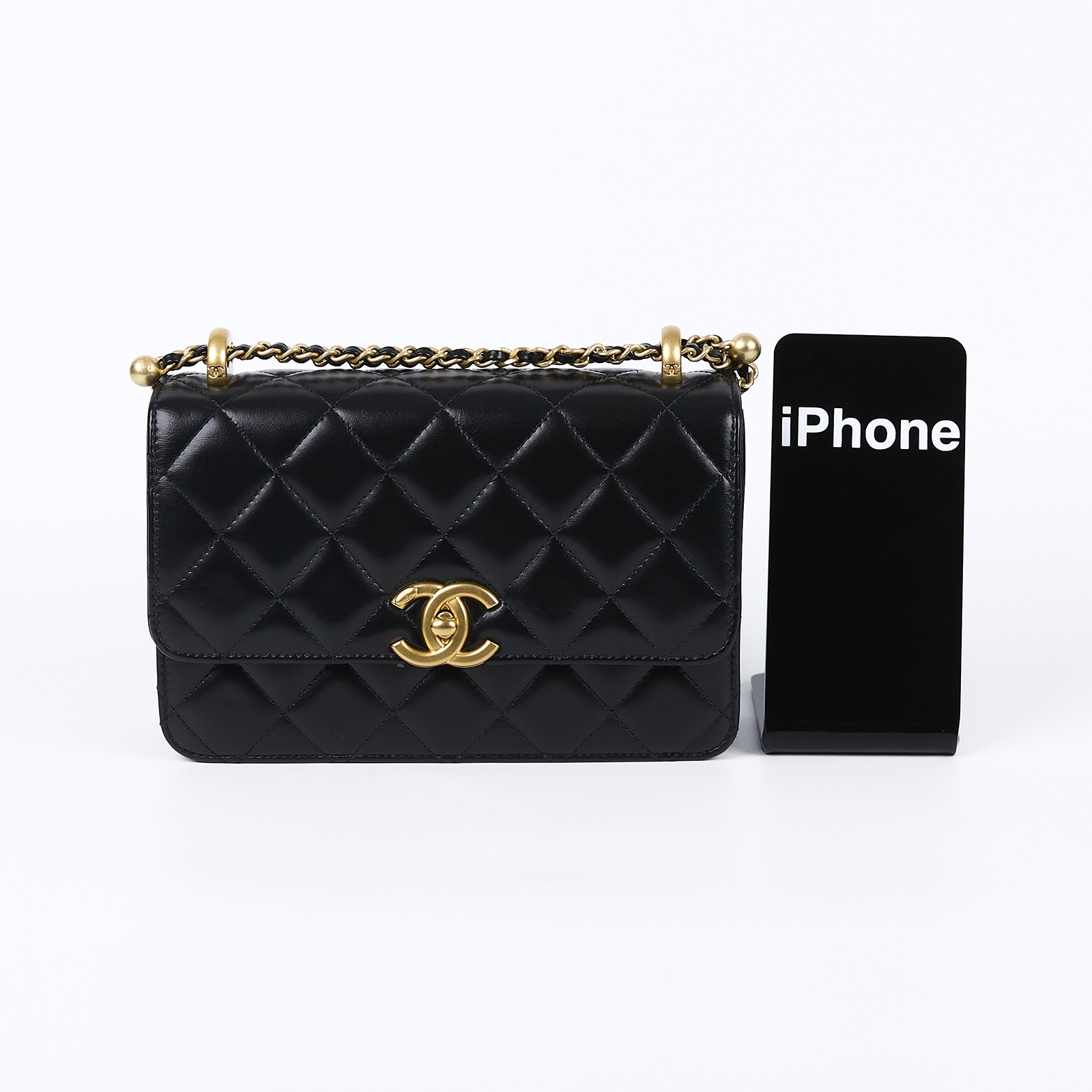 香奈兒 CHANEL 雙金珠 金球口蓋包 AS2649 B05973 晶片款 黑金牛雙金球掀蓋包 原廠盒子/防塵袋/購買證明/發票