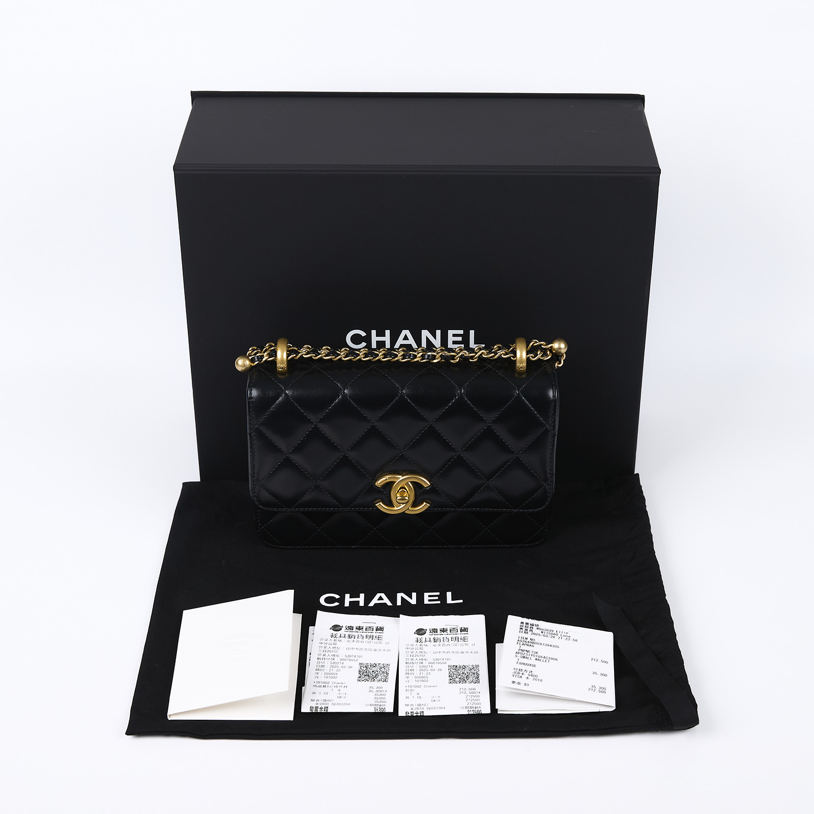 香奈兒 CHANEL 雙金珠 金球口蓋包 AS2649 B05973 晶片款 黑金牛雙金球掀蓋包 原廠盒子/防塵袋/購買證明/發票