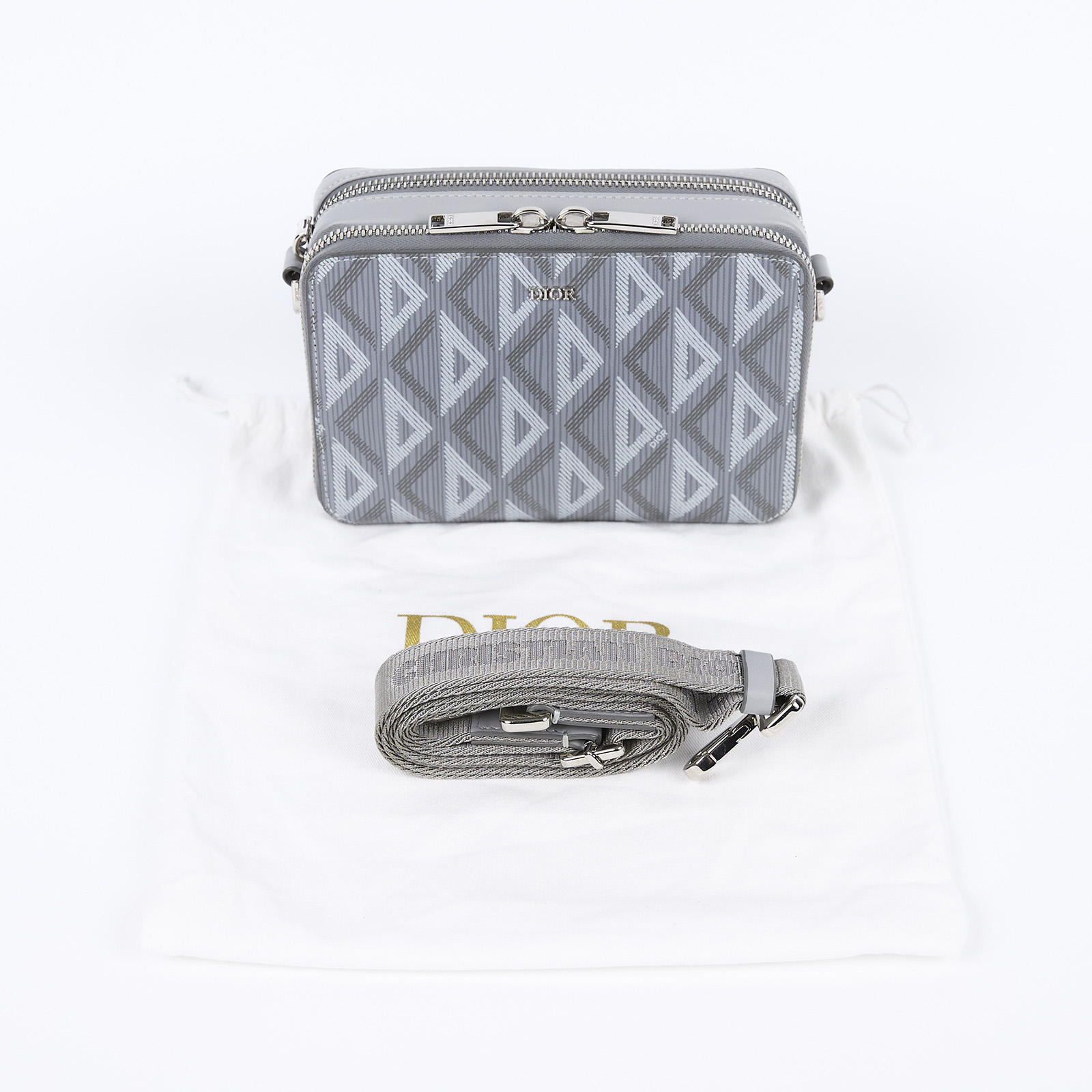 迪奧 CHRISTIAN DIOR CD Diamond Pouch Bag 斜背包 2ESBC119DCO 灰CC DIOAMON 相機包 防塵袋/背帶
