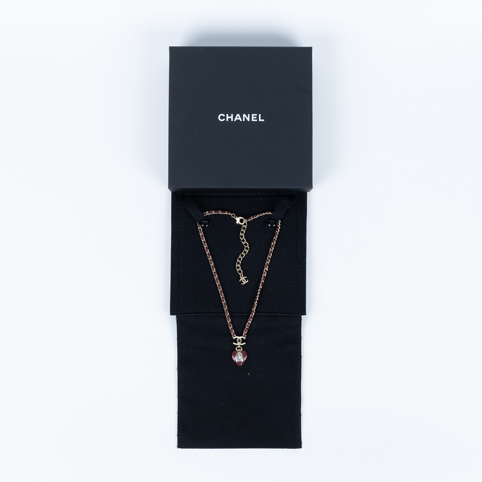 香奈兒 CHANEL 項鍊 B21 K 酒紅皮穿愛心鍊項鍊 原廠盒子