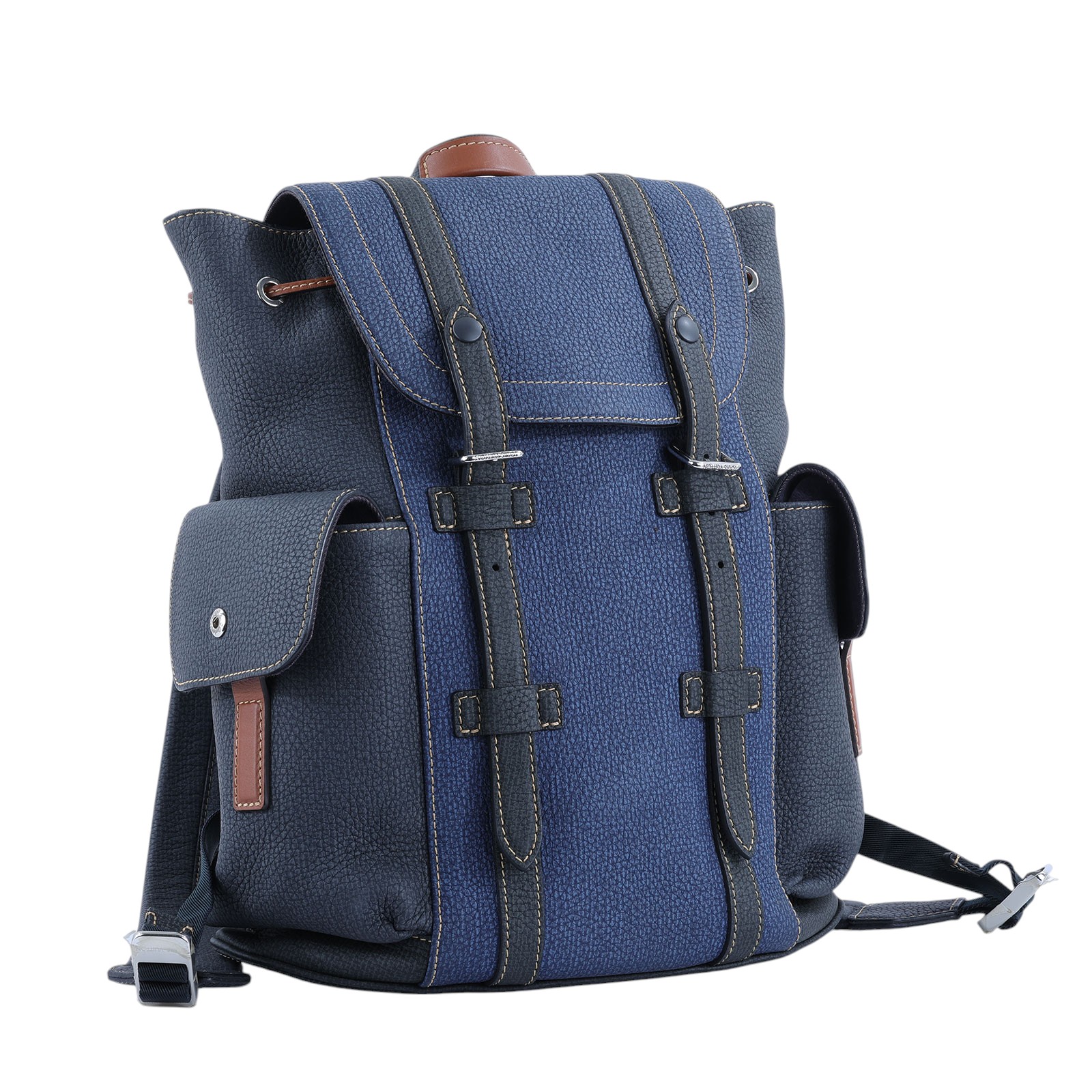 路易威登 LOUIS VUITTON Christopher 後背包 M21373 晶片款 藍拚黑牛皮 後背包 原廠盒子/購買證明(晶片消磁)