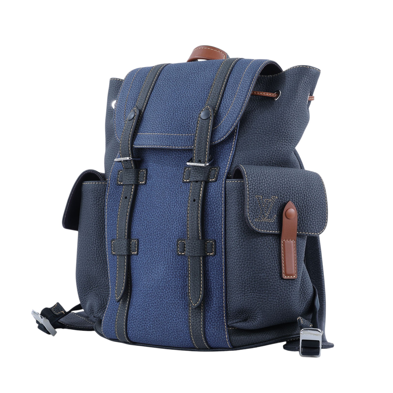 路易威登 LOUIS VUITTON Christopher 後背包 M21373 晶片款 藍拚黑牛皮 後背包 原廠盒子/購買證明(晶片消磁)