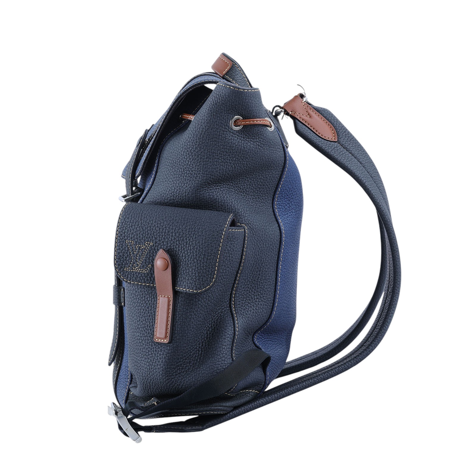 路易威登 LOUIS VUITTON Christopher 後背包 M21373 晶片款 藍拚黑牛皮 後背包 原廠盒子/購買證明(晶片消磁)