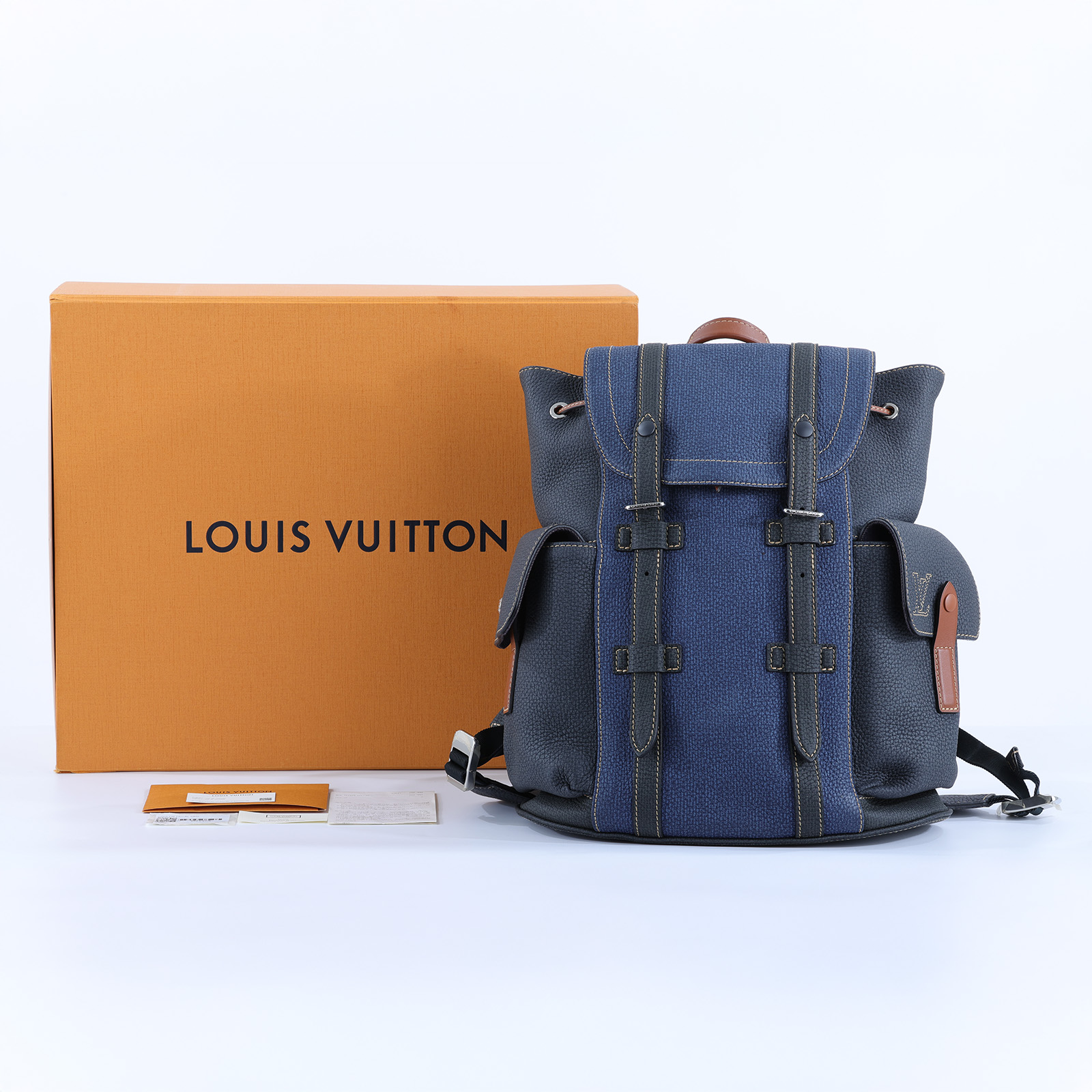 路易威登 LOUIS VUITTON Christopher 後背包 M21373 晶片款 藍拚黑牛皮 後背包 原廠盒子/購買證明(晶片消磁)