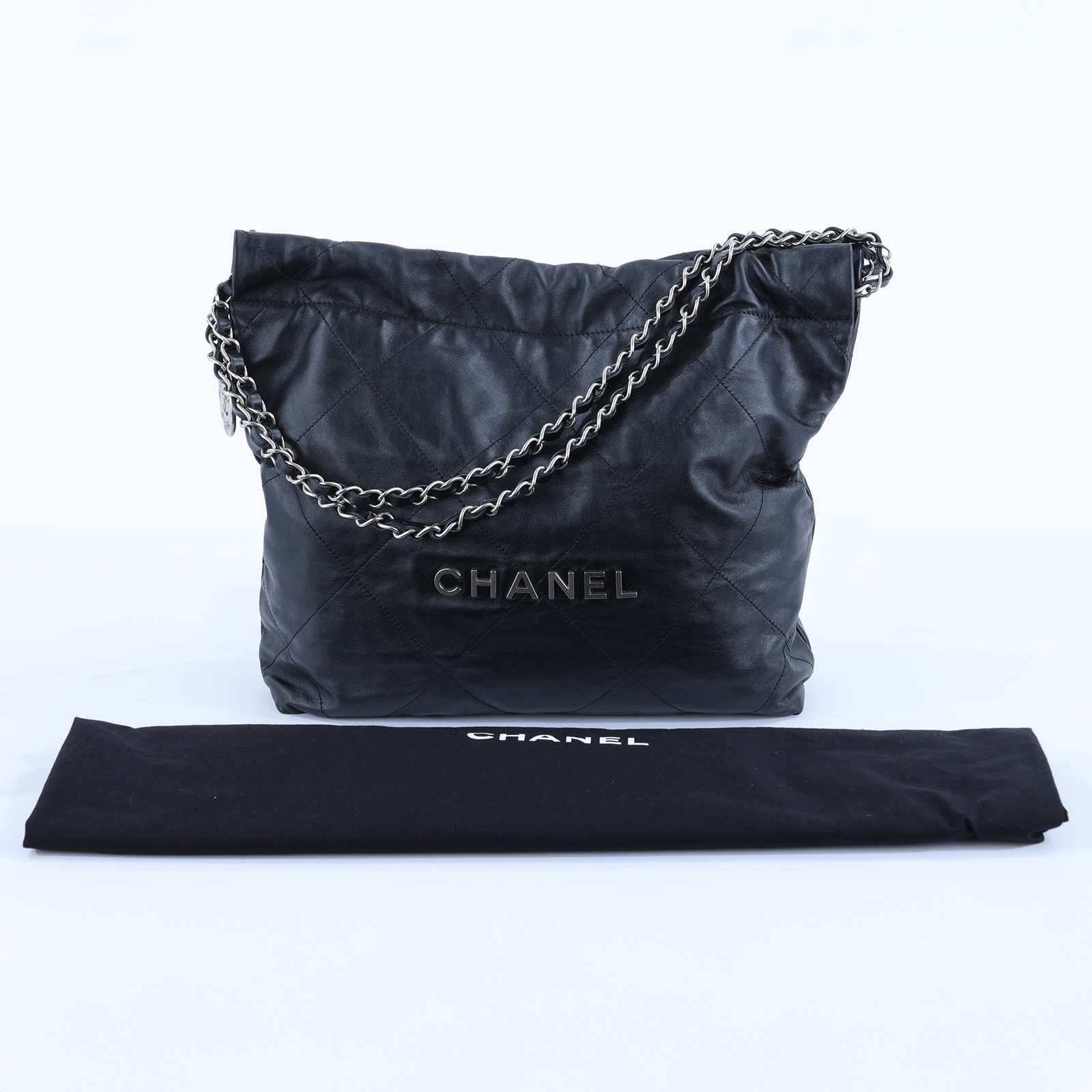 香奈兒 CHANEL 22 中型 束口包 AS3261 晶片款 黑銀22包 小號 防塵袋