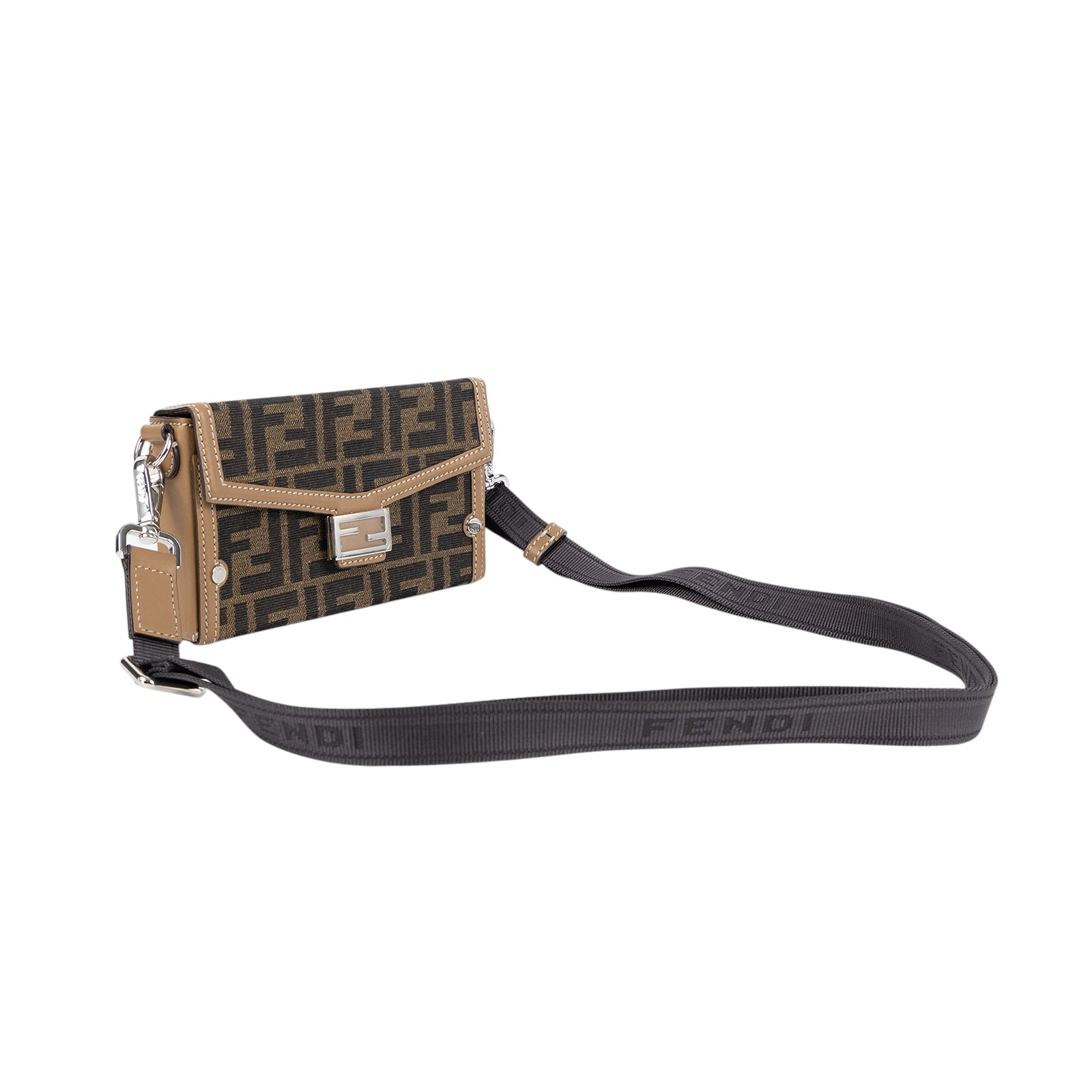 芬迪 FENDI Mini Soft Trunk Baguette 帆布 斜背手機包 7AS139AFBV  原廠盒子/防塵袋/背帶/保證卡/購買證明影本