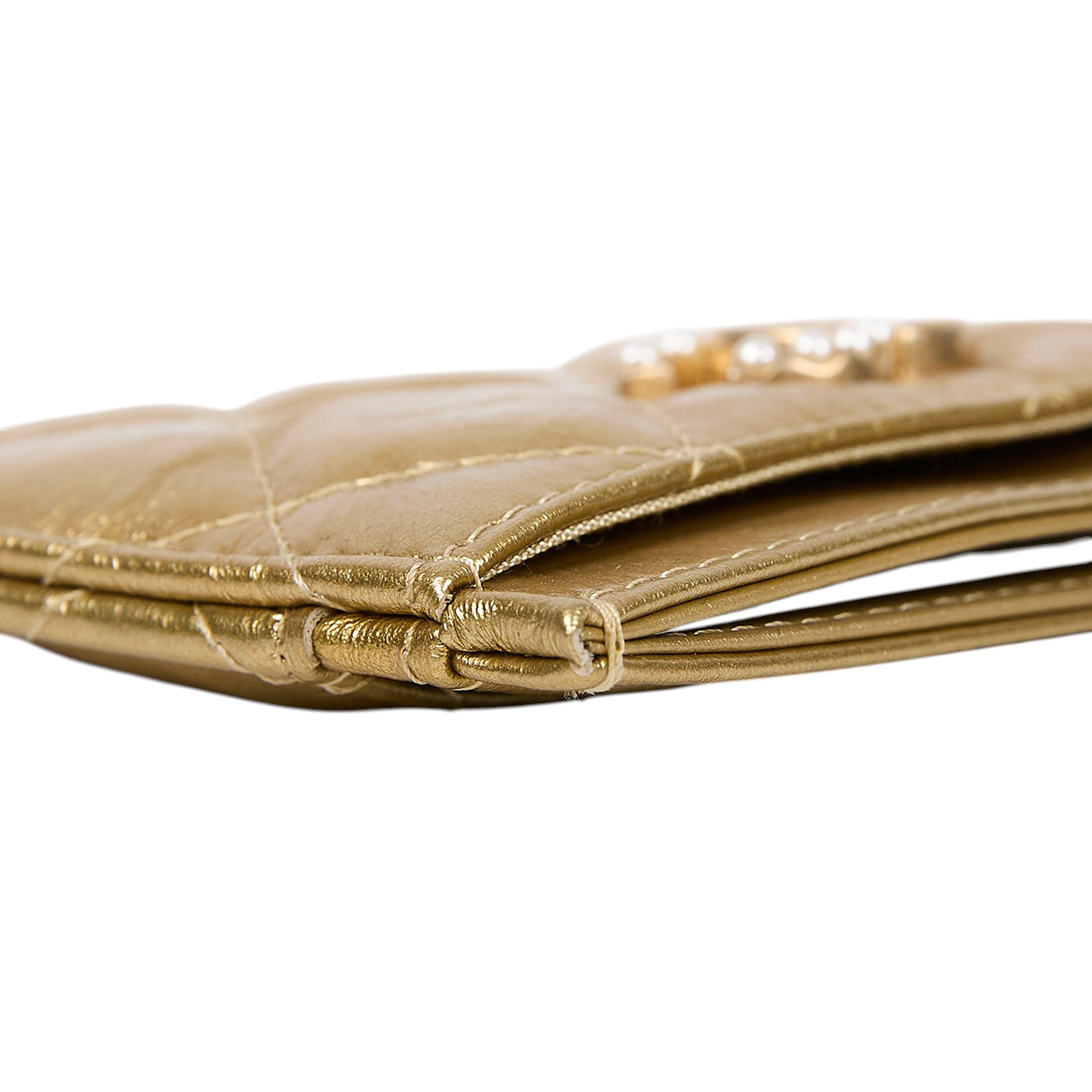 香奈兒 CHANEL CC LOGO 經典卡片夾 金色  金牛珍珠雙C卡夾套 原廠盒子/防塵袋/保證卡