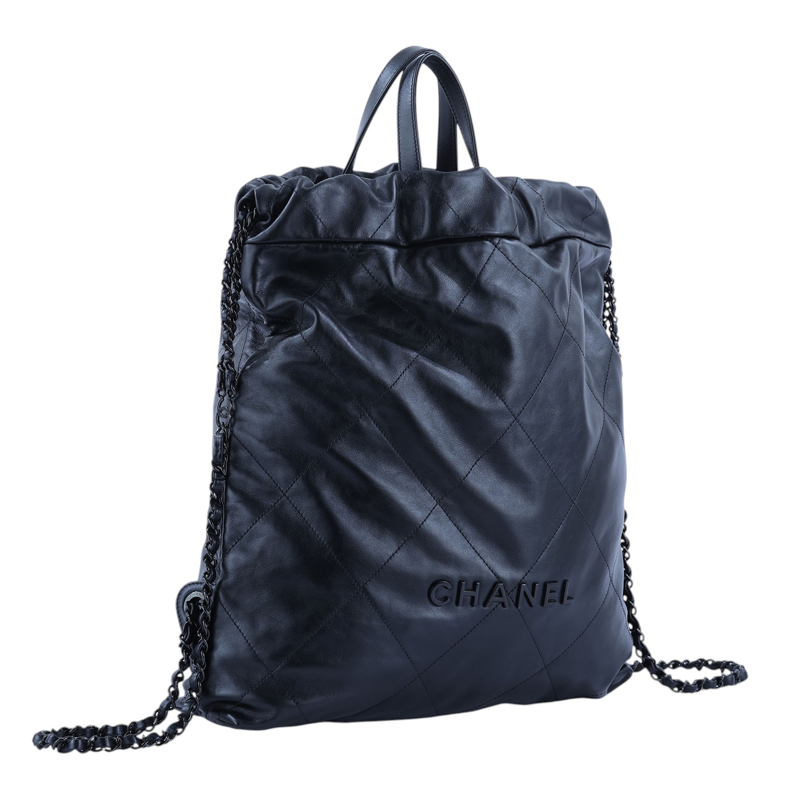 香奈兒 CHANEL 22 大型背包  束口包 AS3313 B09220 黑縫線22後背包 防塵袋/購買證明影本