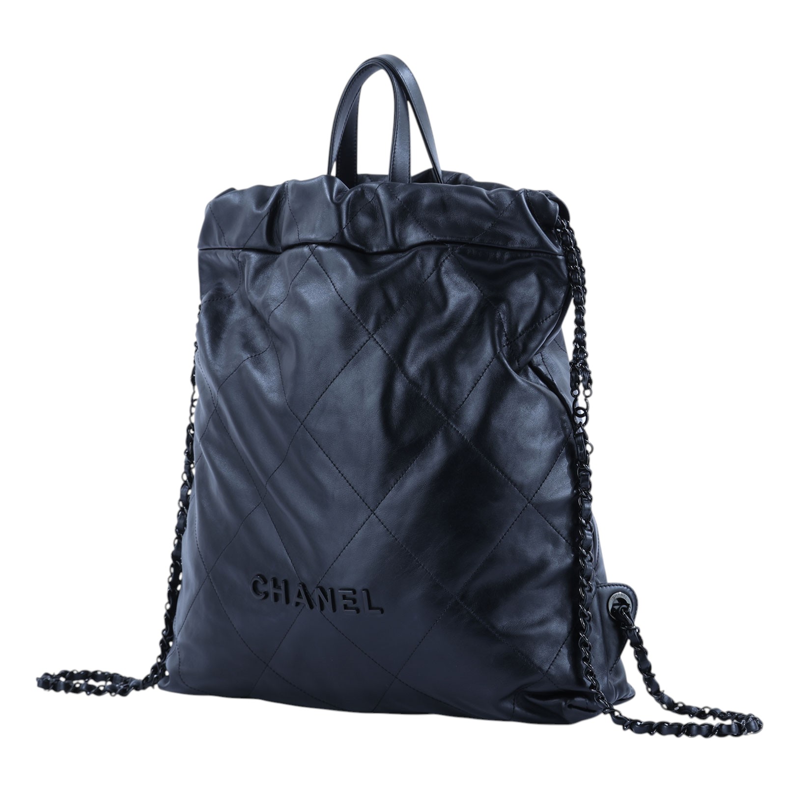 香奈兒 CHANEL 22 大型背包  束口包 AS3313 B09220 黑縫線22後背包 防塵袋/購買證明影本