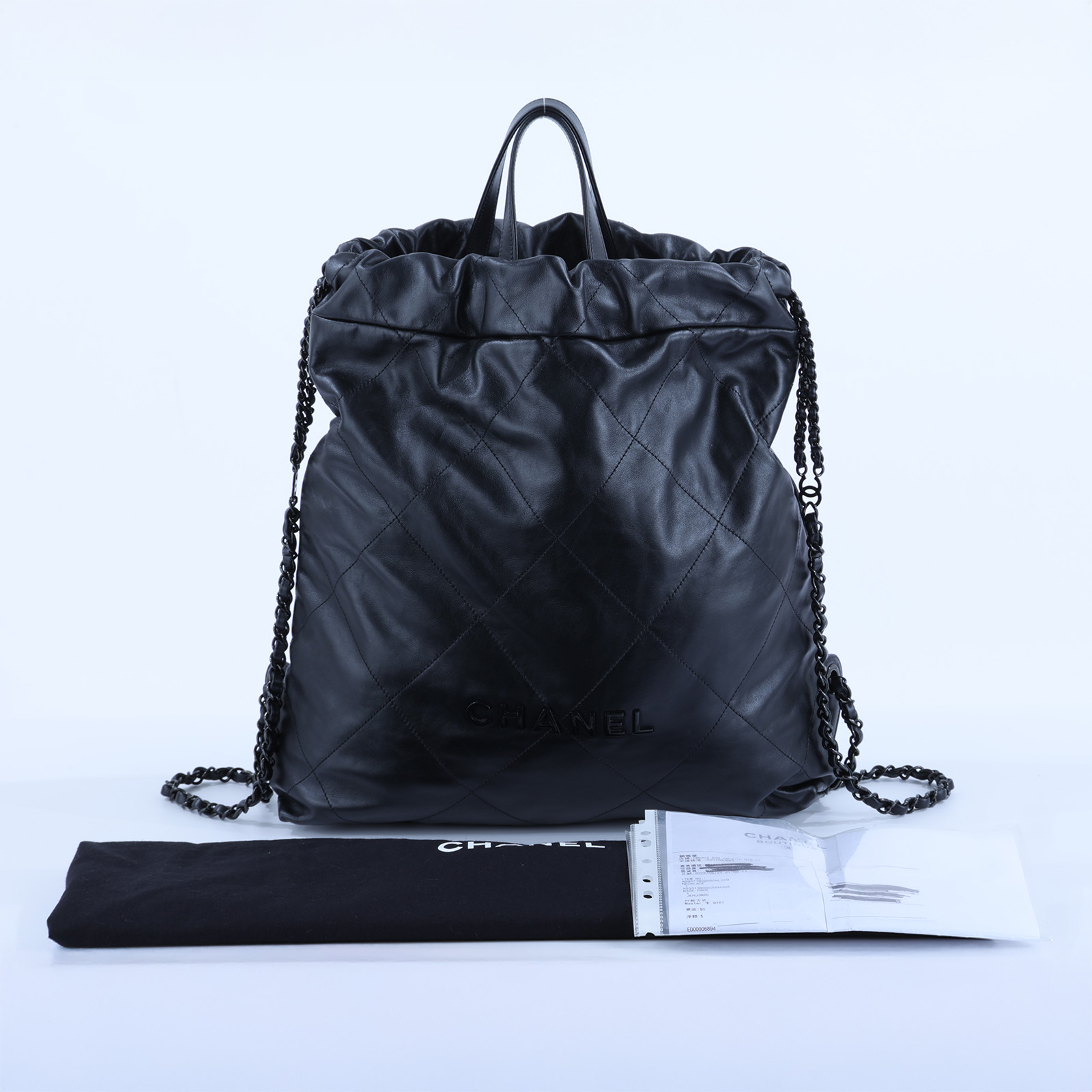 香奈兒 CHANEL 22 大型背包  束口包 AS3313 B09220 黑縫線22後背包 防塵袋/購買證明影本