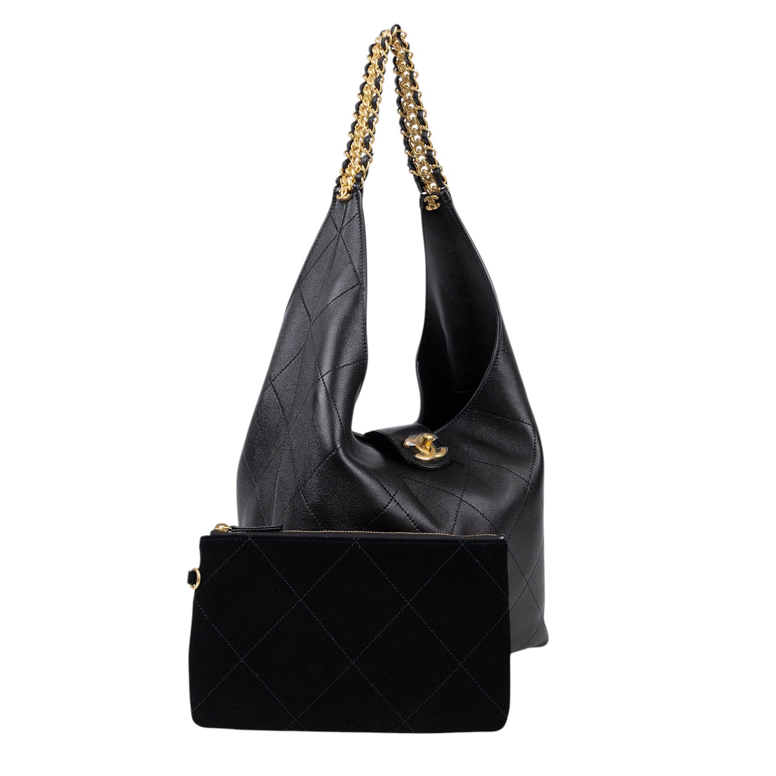香奈兒 CHANEL Hobo 半月包 AS5425 B19776 黑金HOBO包 原廠盒子/防塵袋/內袋/購買證明影本