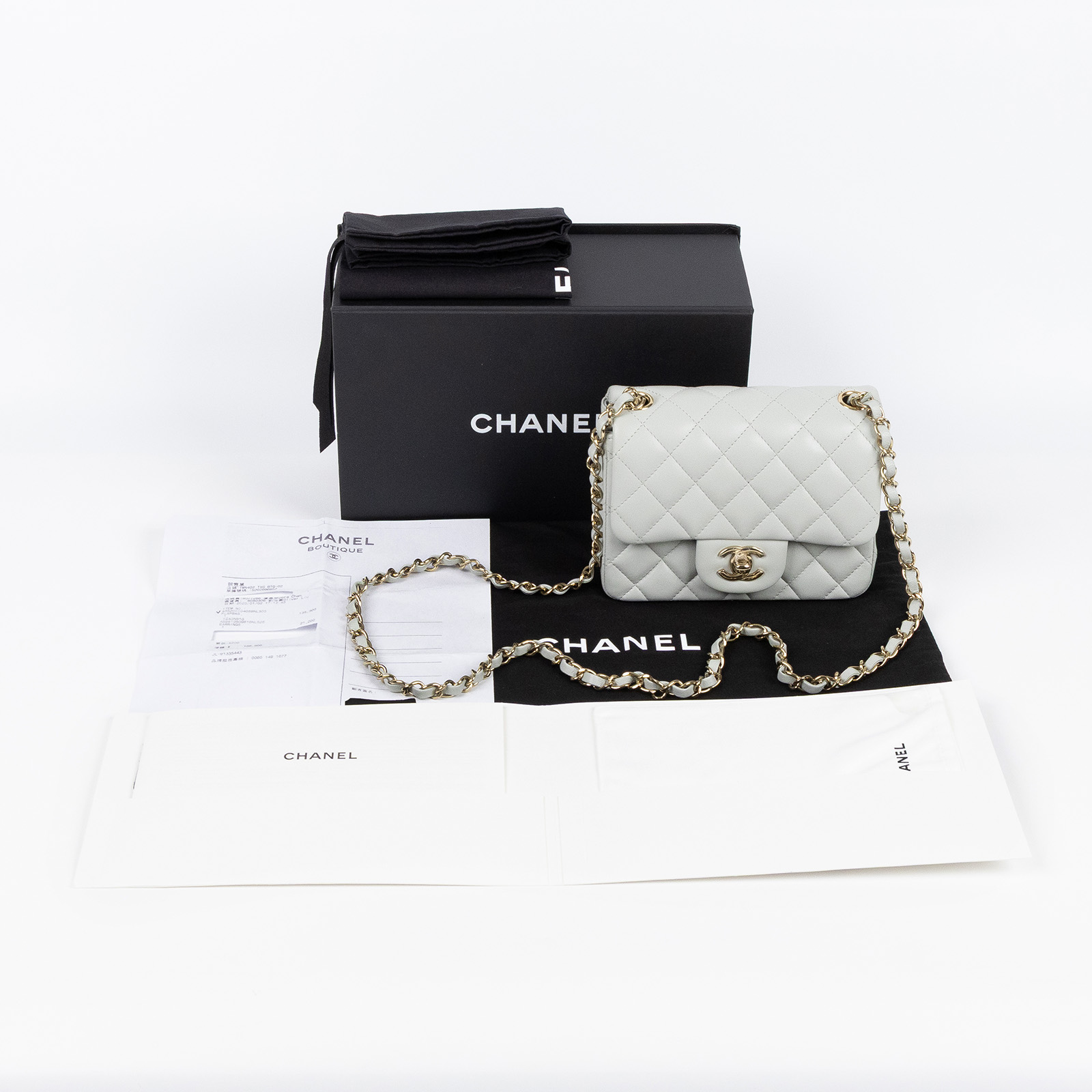 香奈兒 CHANEL CF 方形 迷你 口蓋包 A35200 Y04059 冰川灰金羊方胖 原廠盒子/防塵袋/購買證明影本