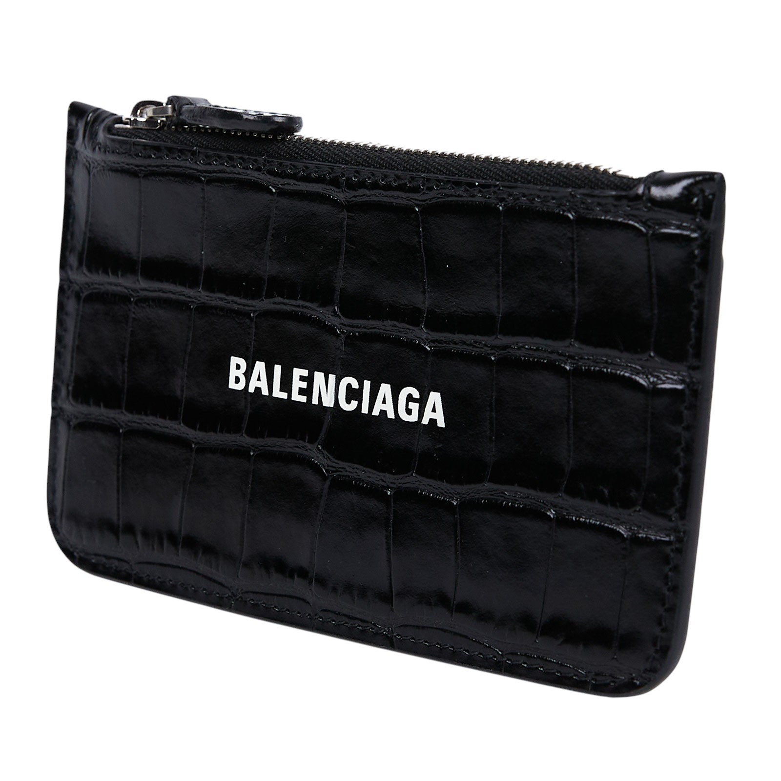 巴黎世家 BALENCIAGA Cash Large 長款零錢包 卡夾 5942141LRR3 黑鱷魚壓紋拉鍊卡包 保證卡 原廠盒子/防塵袋/購買證明