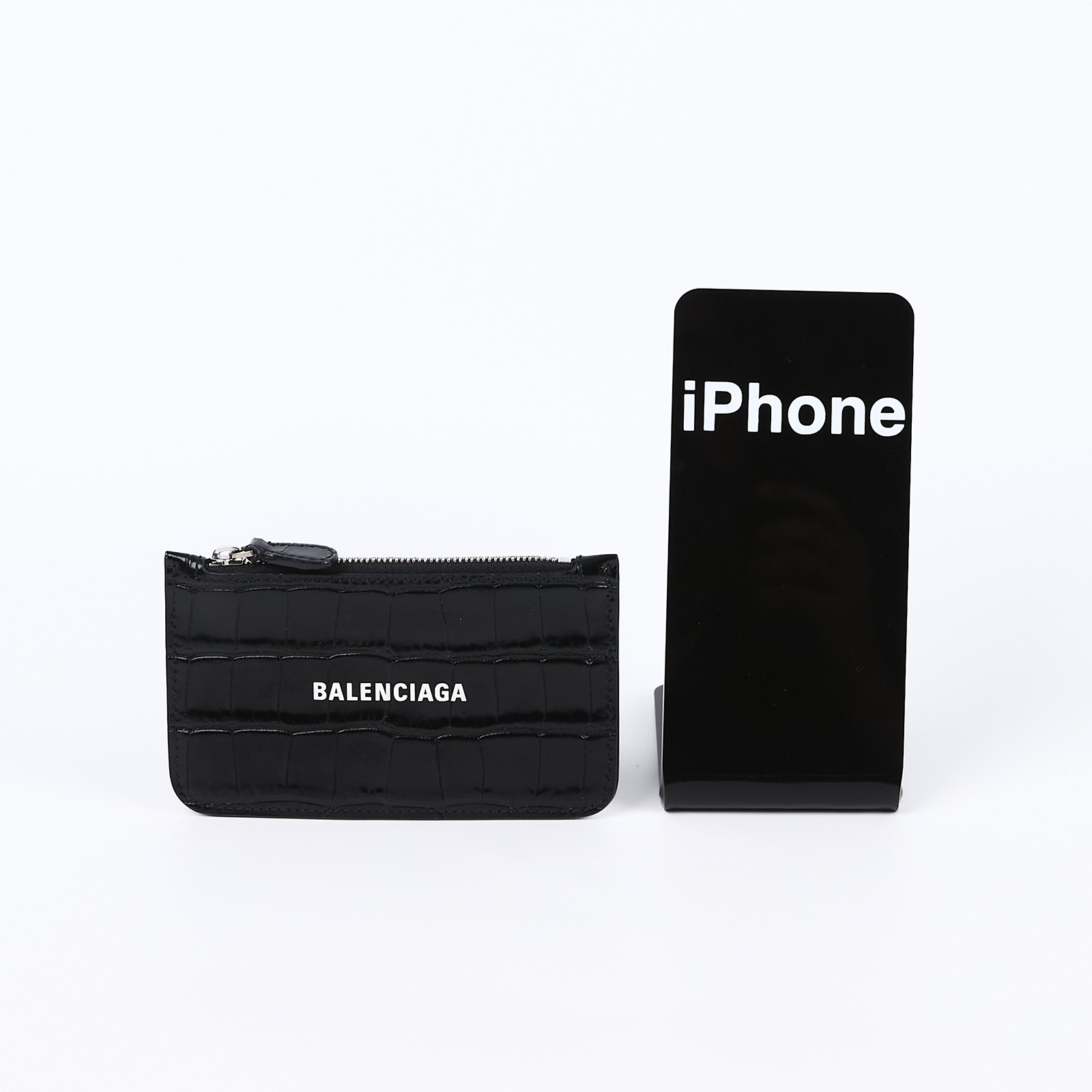 巴黎世家 BALENCIAGA Cash Large 長款零錢包 卡夾 5942141LRR3 黑鱷魚壓紋拉鍊卡包 保證卡 原廠盒子/防塵袋/購買證明