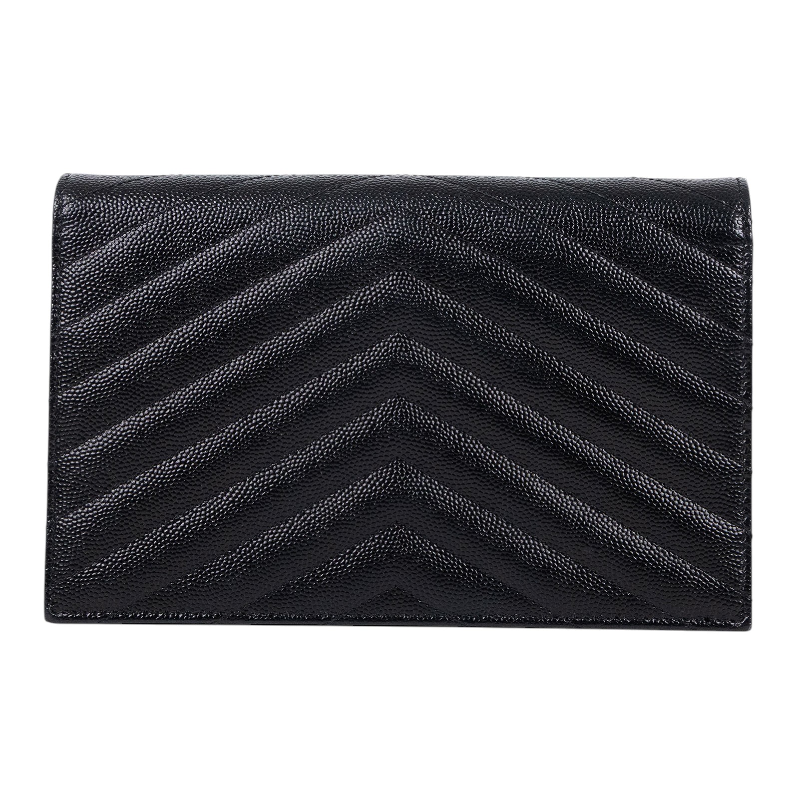 聖羅蘭 YSL SAINT LAURENT 山形紋 鏈袋 信封包  銀扣 393953BOW02 黑銀魚子醬信封WOC 原廠盒子/防塵袋/背帶/購買證明