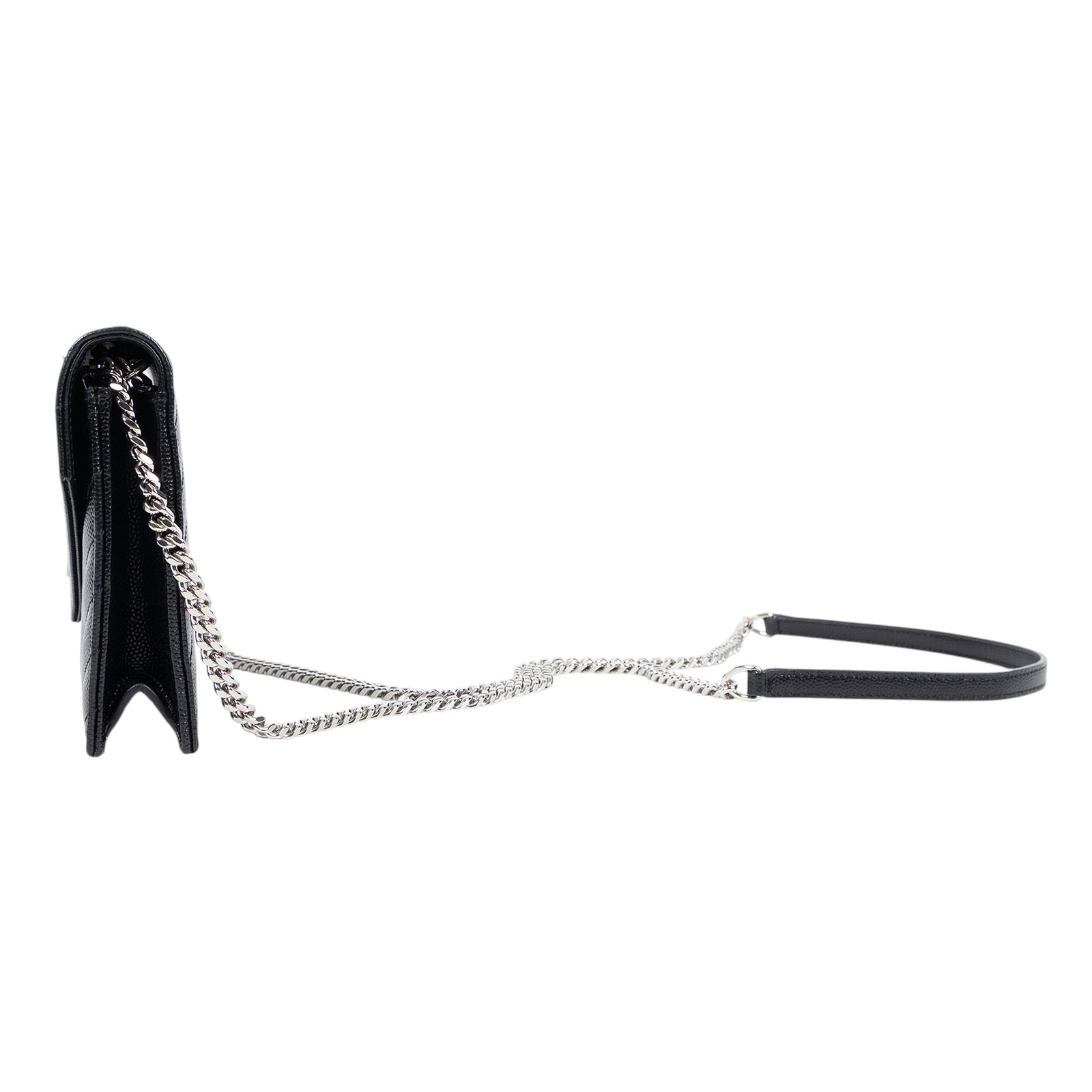 聖羅蘭 YSL SAINT LAURENT 山形紋 鏈袋 信封包  銀扣 393953BOW02 黑銀魚子醬信封WOC 原廠盒子/防塵袋/背帶/購買證明