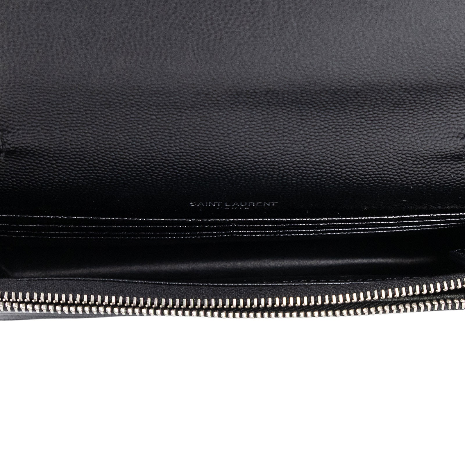 聖羅蘭 YSL SAINT LAURENT 山形紋 鏈袋 信封包  銀扣 393953BOW02 黑銀魚子醬信封WOC 原廠盒子/防塵袋/背帶/購買證明