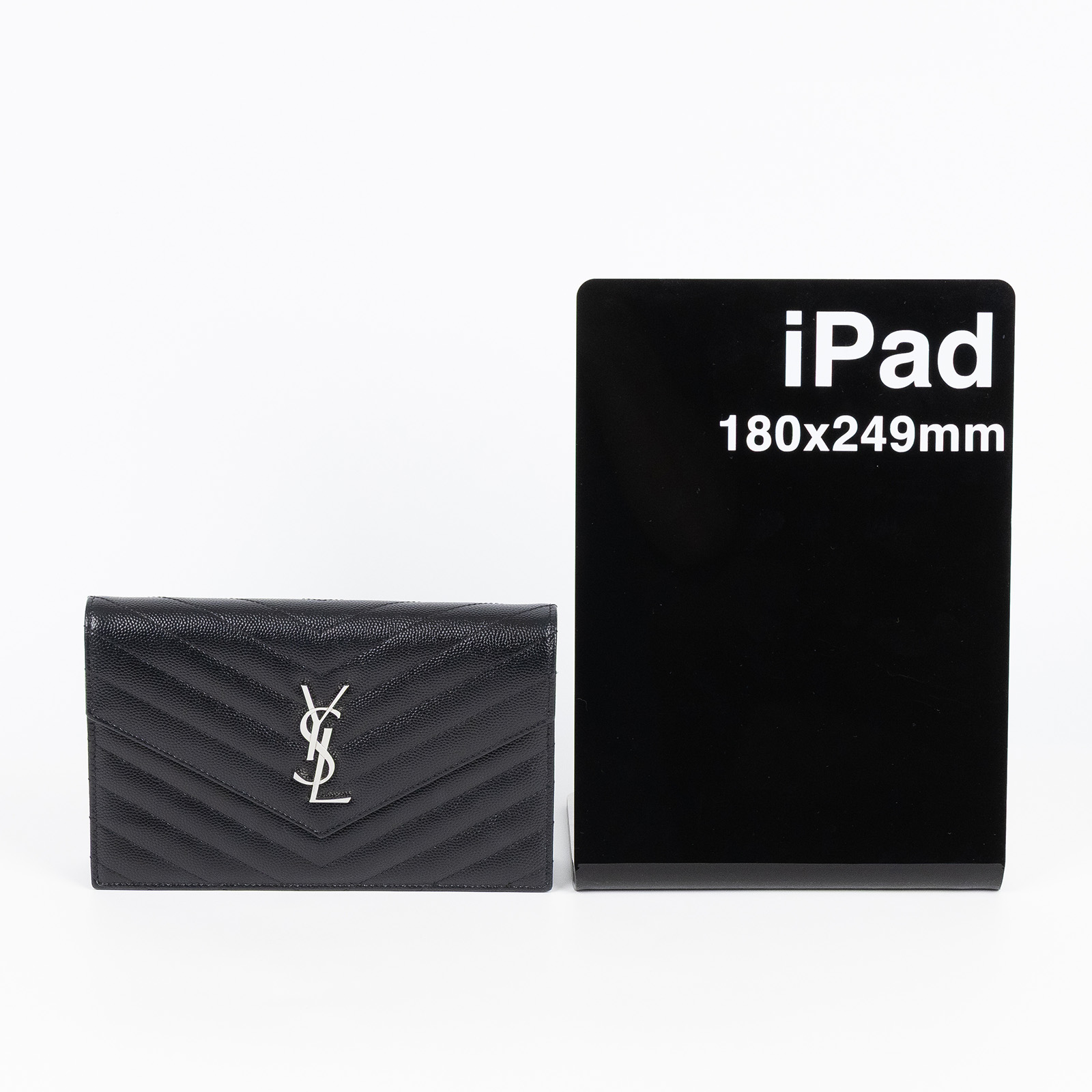 聖羅蘭 YSL SAINT LAURENT 山形紋 鏈袋 信封包  銀扣 393953BOW02 黑銀魚子醬信封WOC 原廠盒子/防塵袋/背帶/購買證明
