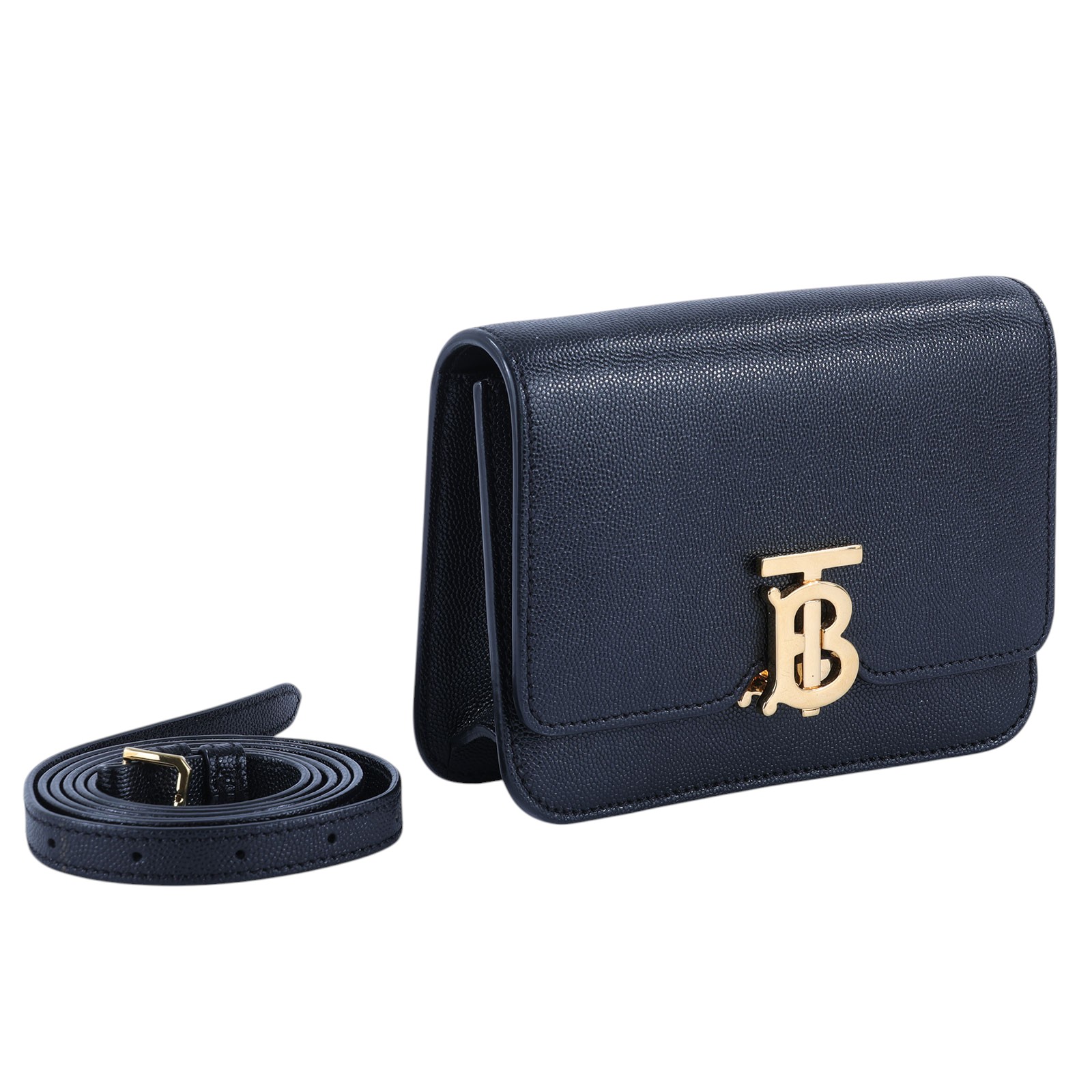 博柏利 BURBERRY LL SM TB Bag 斜背包 80206081 黑金TB荔枝肩背包 原廠盒子/防塵袋/背帶/購買證明
