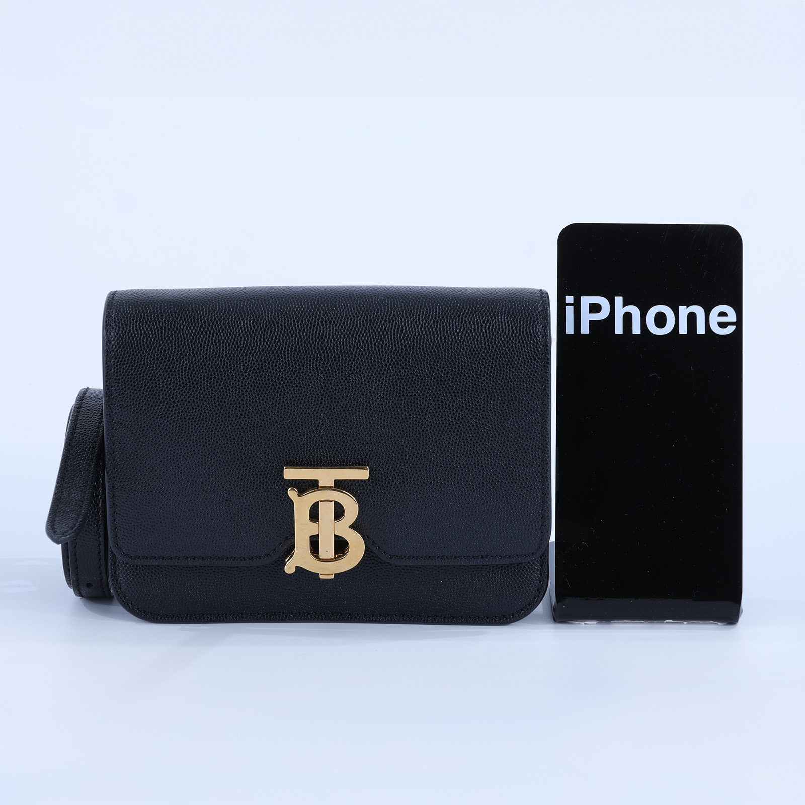 博柏利 BURBERRY LL SM TB Bag 斜背包 80206081 黑金TB荔枝肩背包 原廠盒子/防塵袋/背帶/購買證明