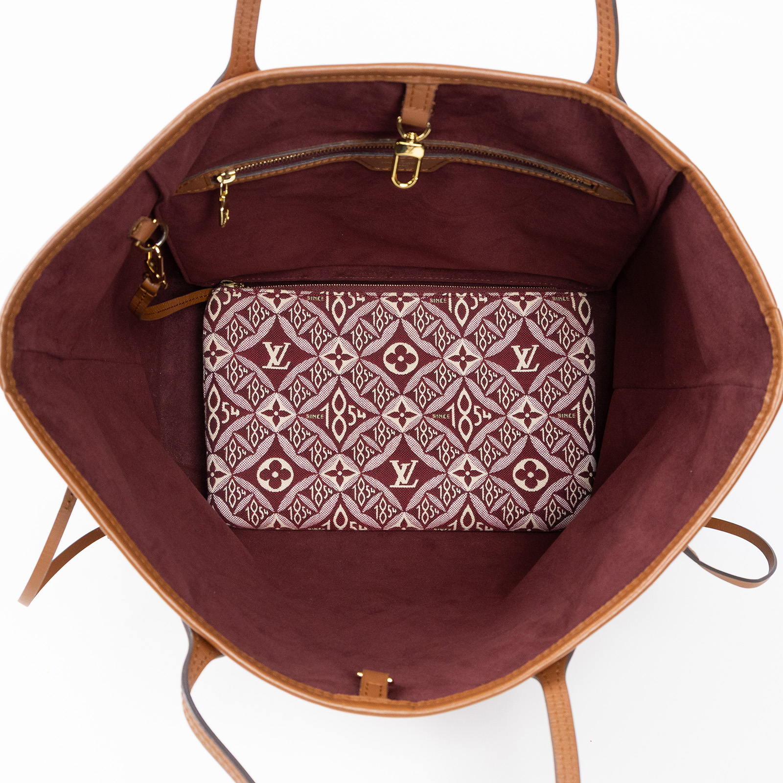 路易威登 LOUIS VUITTON Neverfull MM 肩背購物包 M57273 紅帆布1854 NEVERFULL MM 防塵袋/內袋