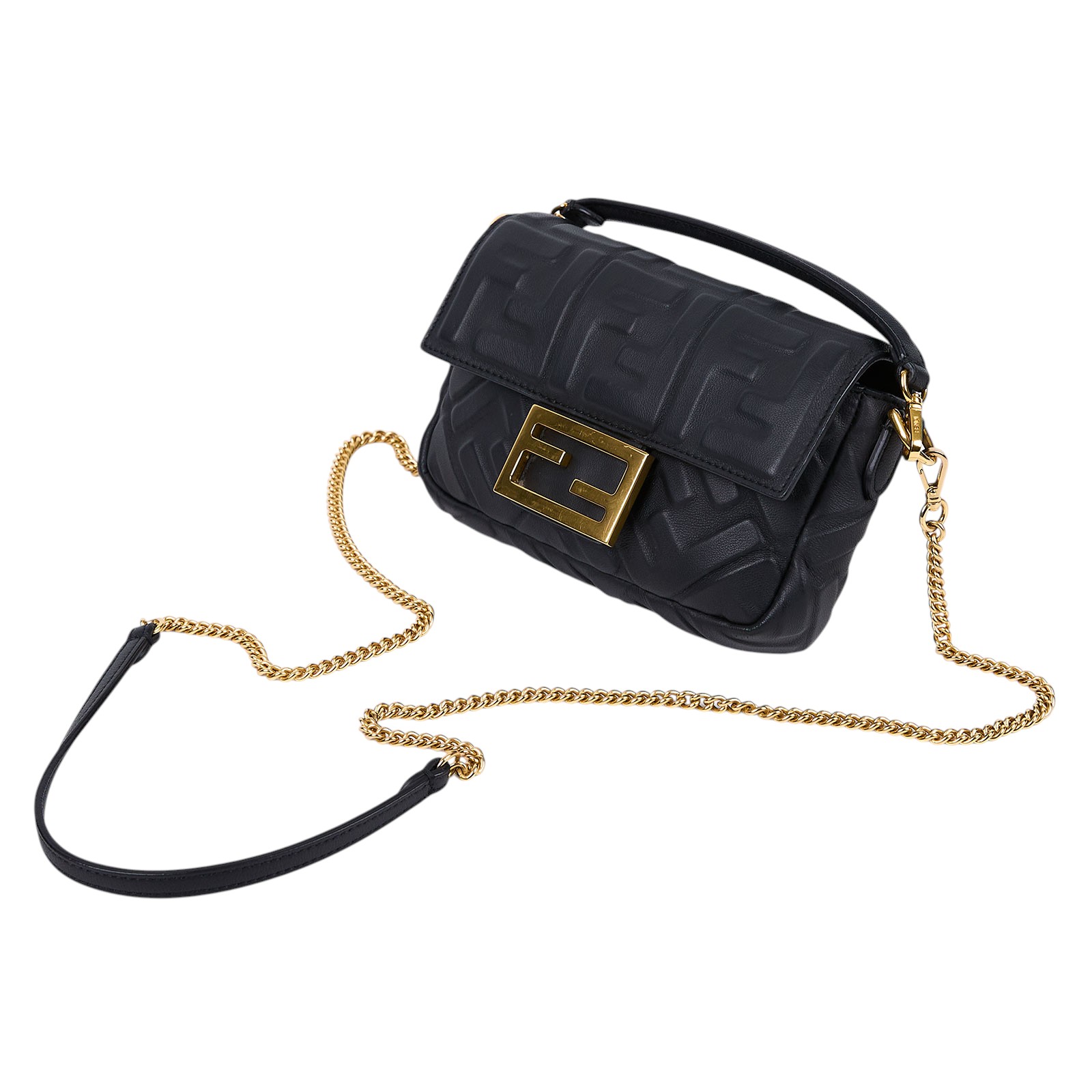 芬迪 FENDI 迷你 Baguette 納帕軟皮 8BS017A72V 黑FF皮革法棍包 2WAY 防塵袋/背帶2