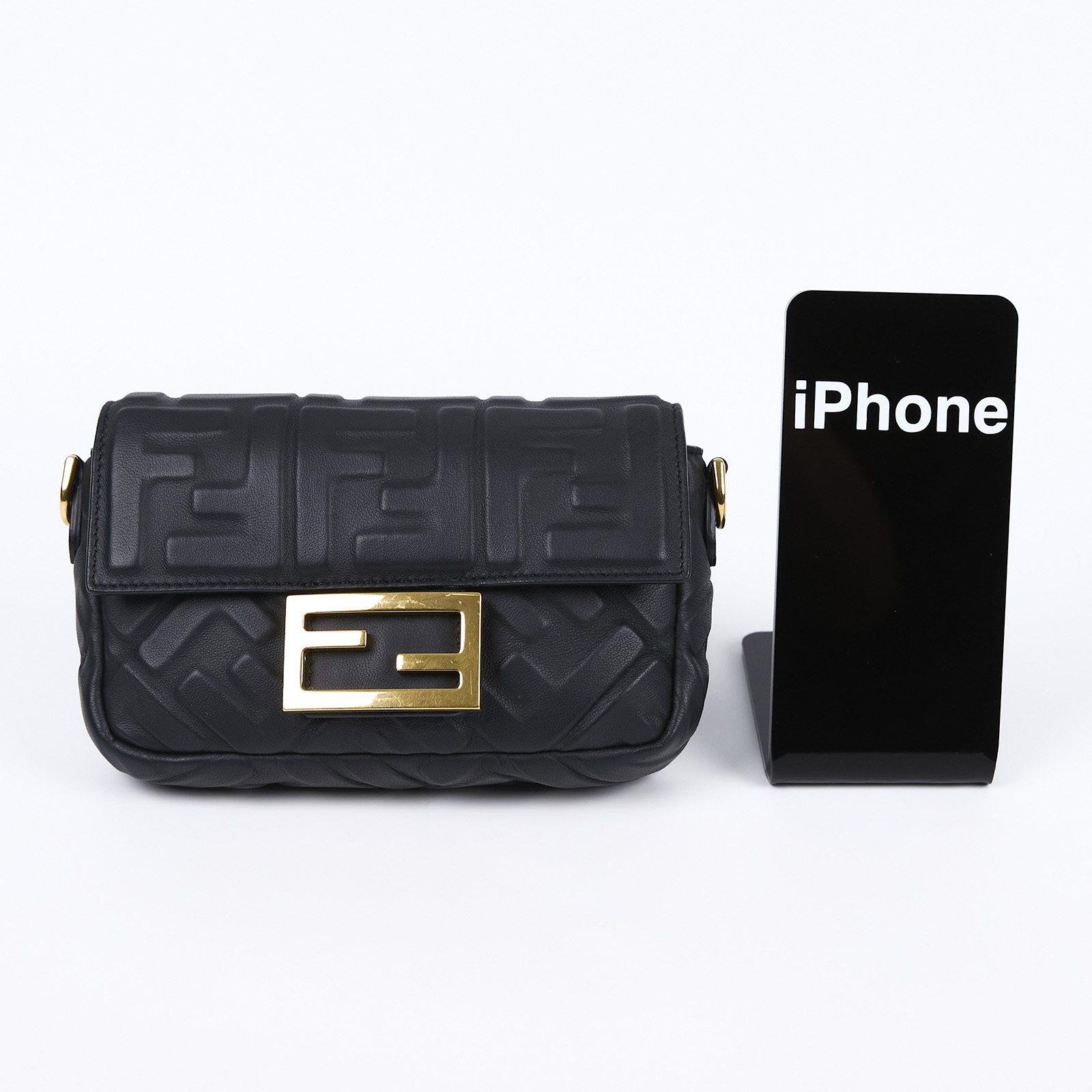 芬迪 FENDI 迷你 Baguette 納帕軟皮 8BS017A72V 黑FF皮革法棍包 2WAY 防塵袋/背帶2