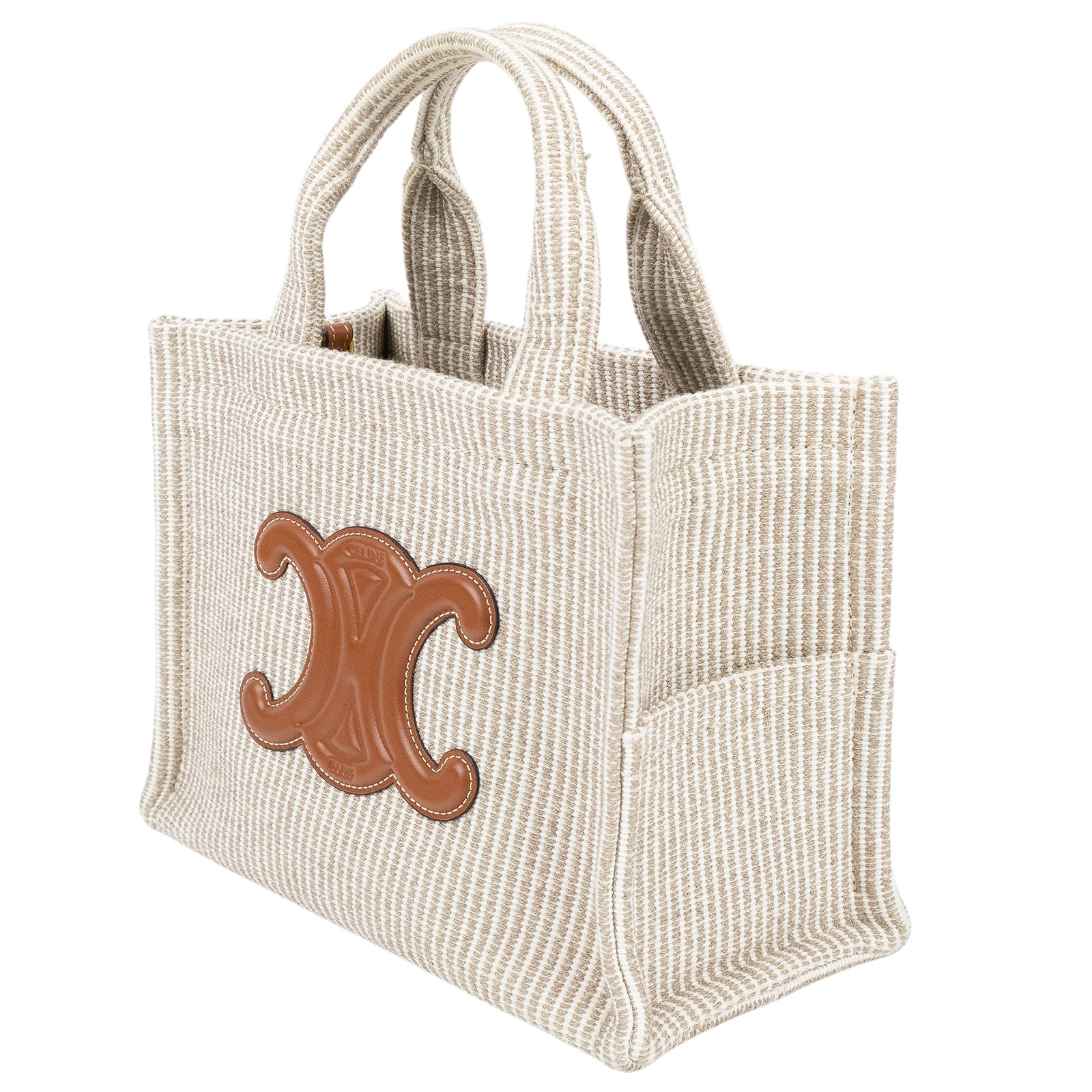 思琳 CELINE Cabas Thais標誌印花織物 牛皮 小型 手提包 199162ERQ 條文帆布CABAS THAIS 小號 無附屬品