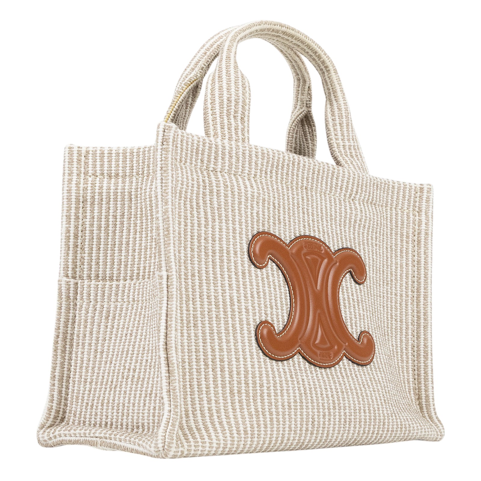 思琳 CELINE Cabas Thais標誌印花織物 牛皮 小型 手提包 199162ERQ 條文帆布CABAS THAIS 小號 無附屬品