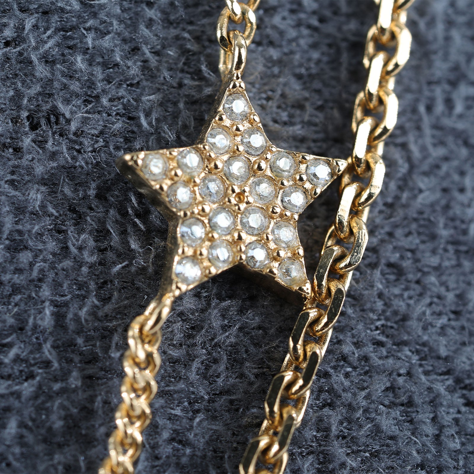 迪奧 CHRISTIAN DIOR Petit CD 雙項鍊 N1155PMTCY 金色雙鏈水鑽星星項鍊 原廠盒子/防塵袋