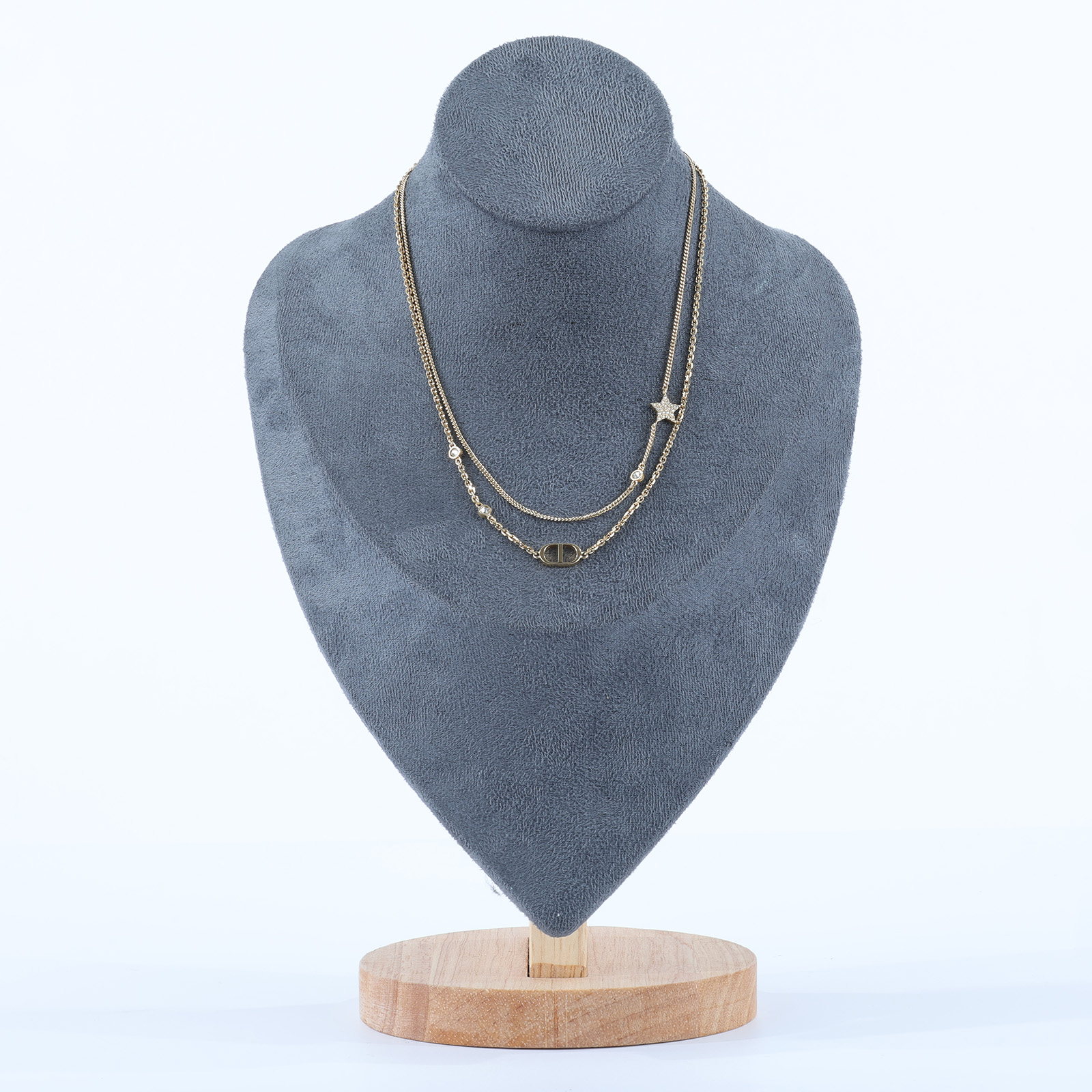 迪奧 CHRISTIAN DIOR Petit CD 雙項鍊 N1155PMTCY 金色雙鏈水鑽星星項鍊 原廠盒子/防塵袋