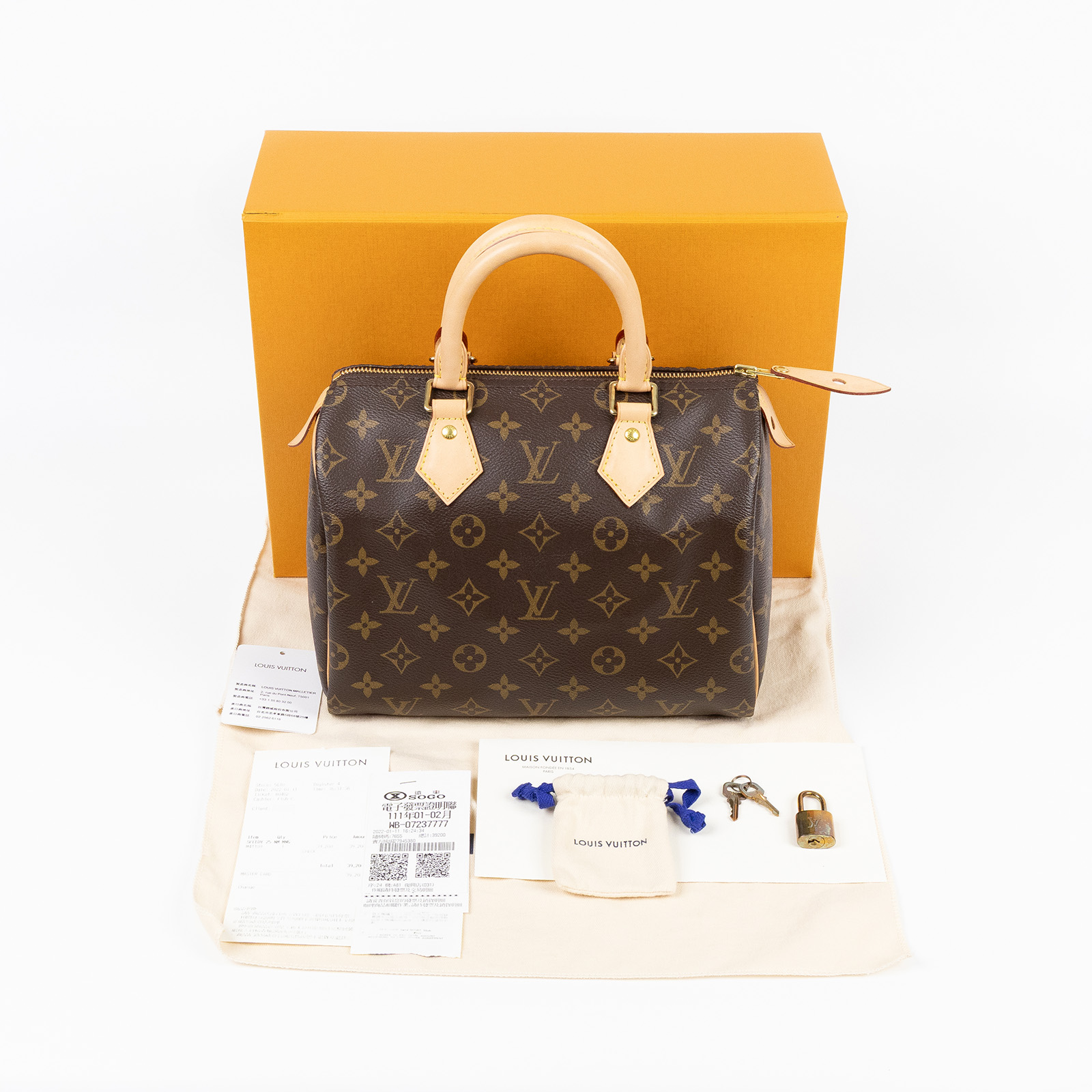 路易威登 LOUIS VUITTON Speedy 25 波士頓包 經典帆布 M41109 晶片款  原廠盒子/防塵袋2/鎖組/購買證明/發票