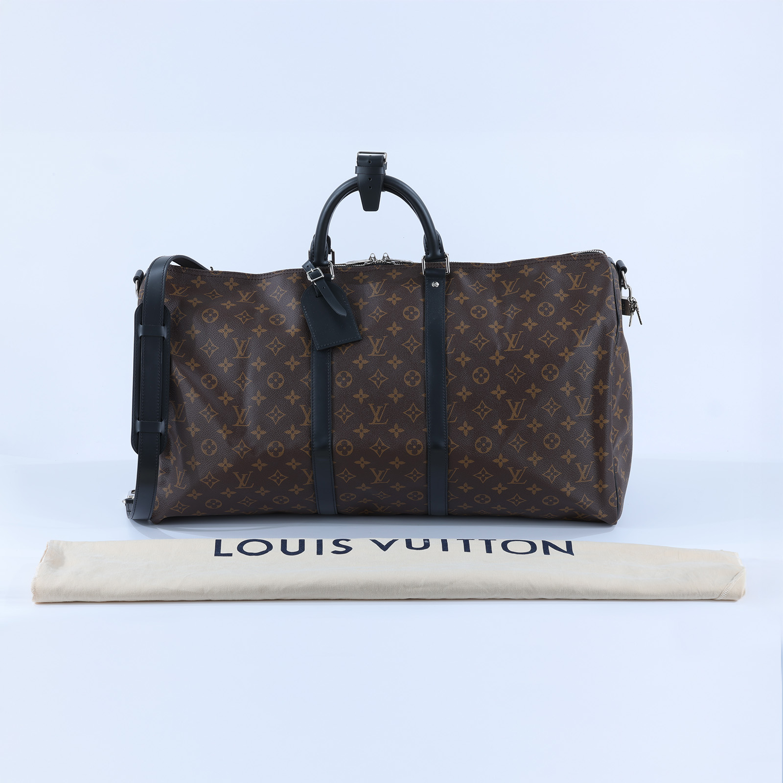 路易威登 LOUIS VUITTON Keepall Bandoulière 55 Macassar帆布 波士頓包  旅行袋 M56714 晶片款  背帶/吊牌防塵袋/鎖組/扣環